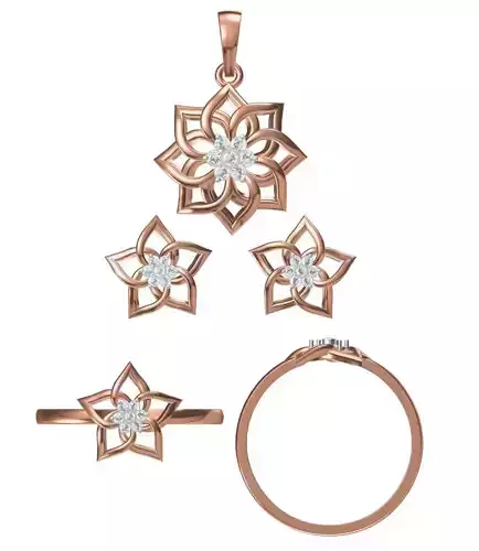 Light wt Ring Earrings Pendant set stl jcd 1-render details