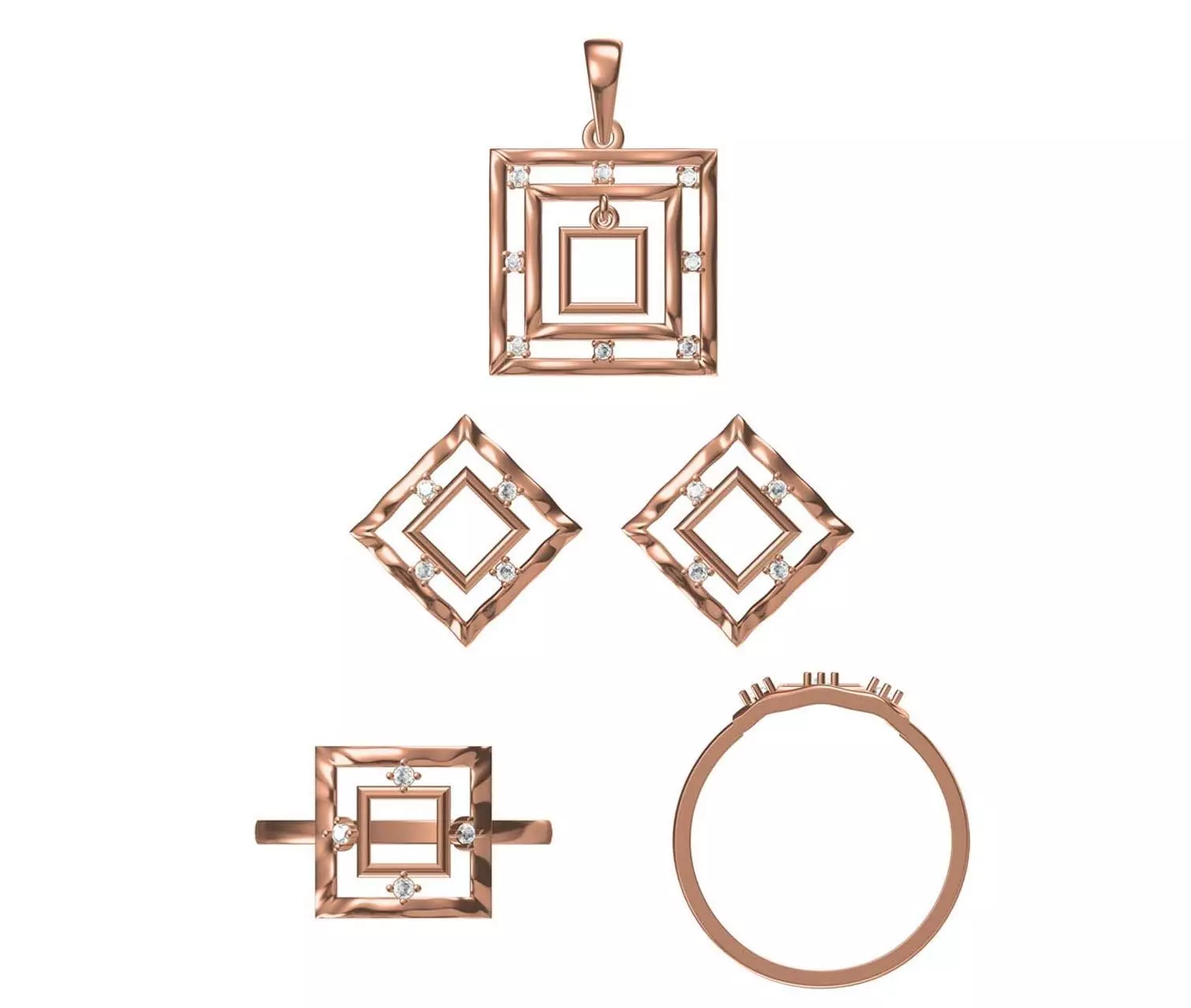 Light wt Ring Earrings Pendant set stl jcd 1-render details 3D print model