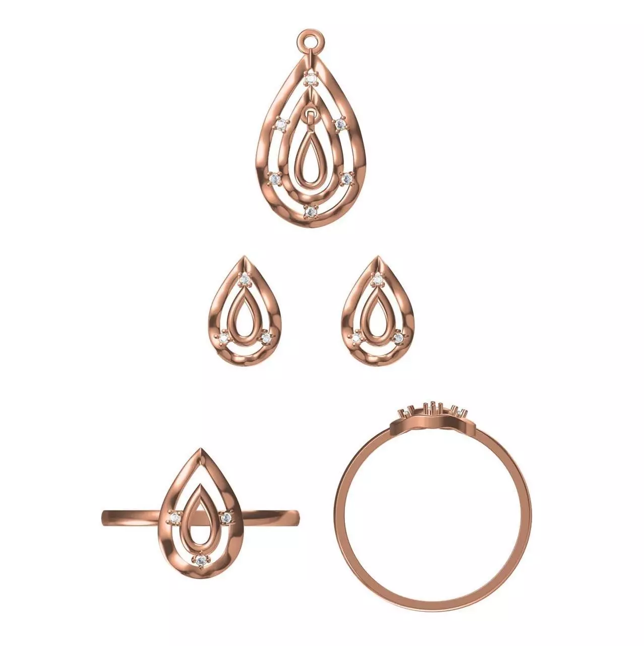 Light wt Ring Earrings Pendant set stl jcd 1-render details 3D print model_0