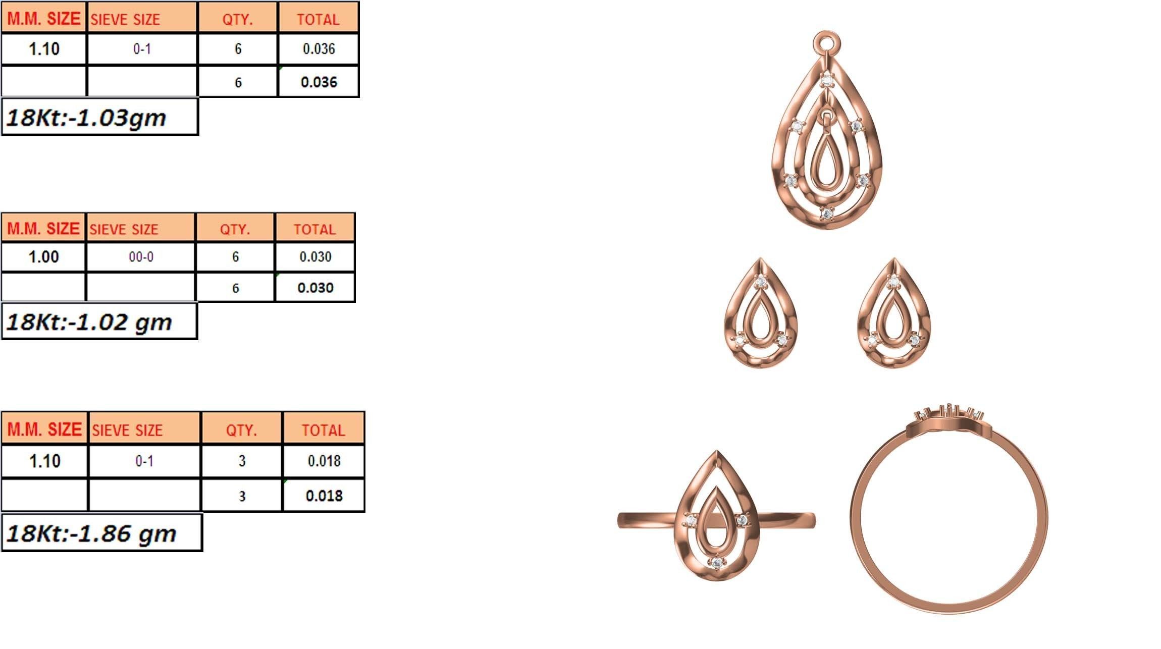 Light wt Ring Earrings Pendant set stl jcd 1-render details 3D print model_1
