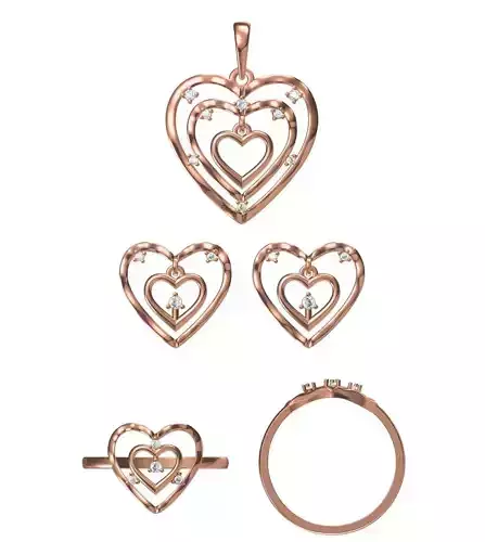 Light wt Ring Earrings Pendant set stl jcd 1-render details