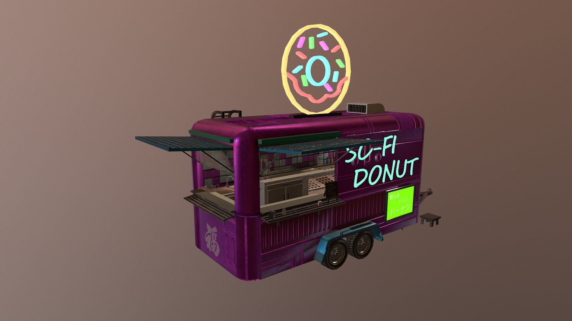  Cyberpunk City - Donut Caravan Low-poly 3D model_14