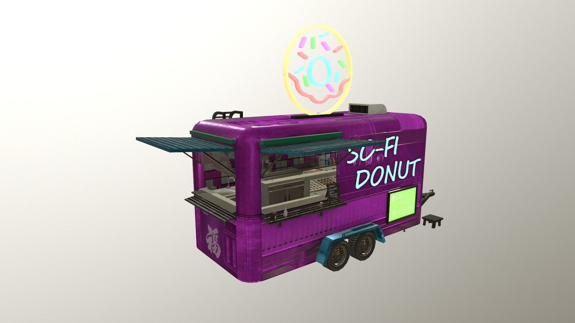  Cyberpunk City - Donut Caravan Low-poly 3D model_34