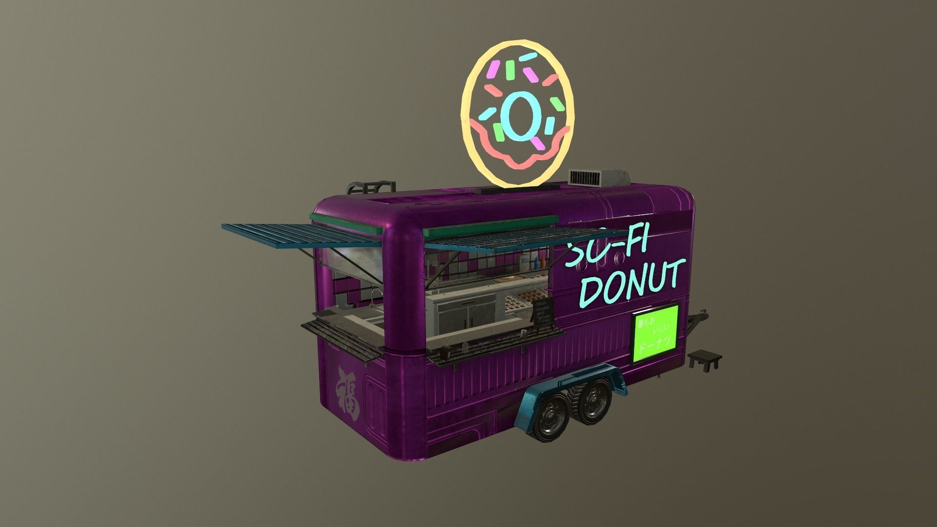  Cyberpunk City - Donut Caravan Low-poly 3D model_30