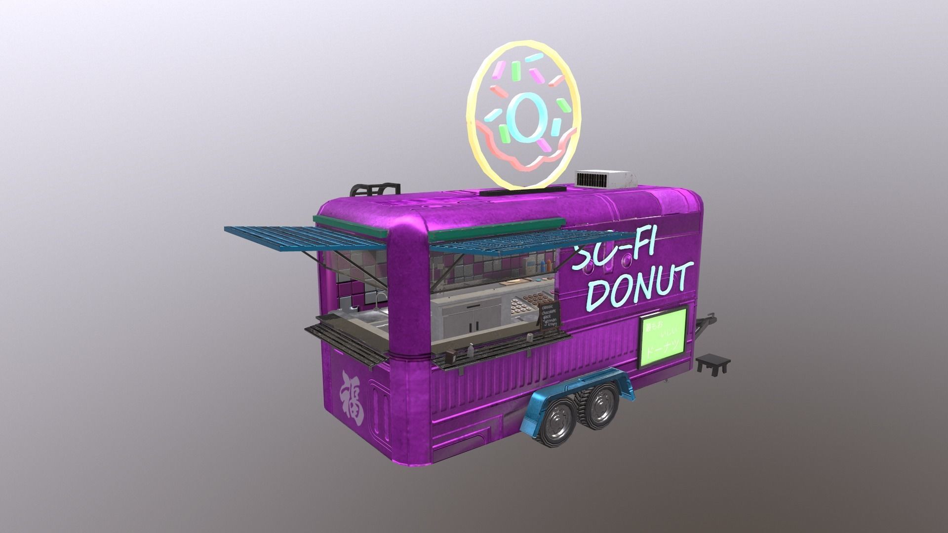  Cyberpunk City - Donut Caravan Low-poly 3D model_36