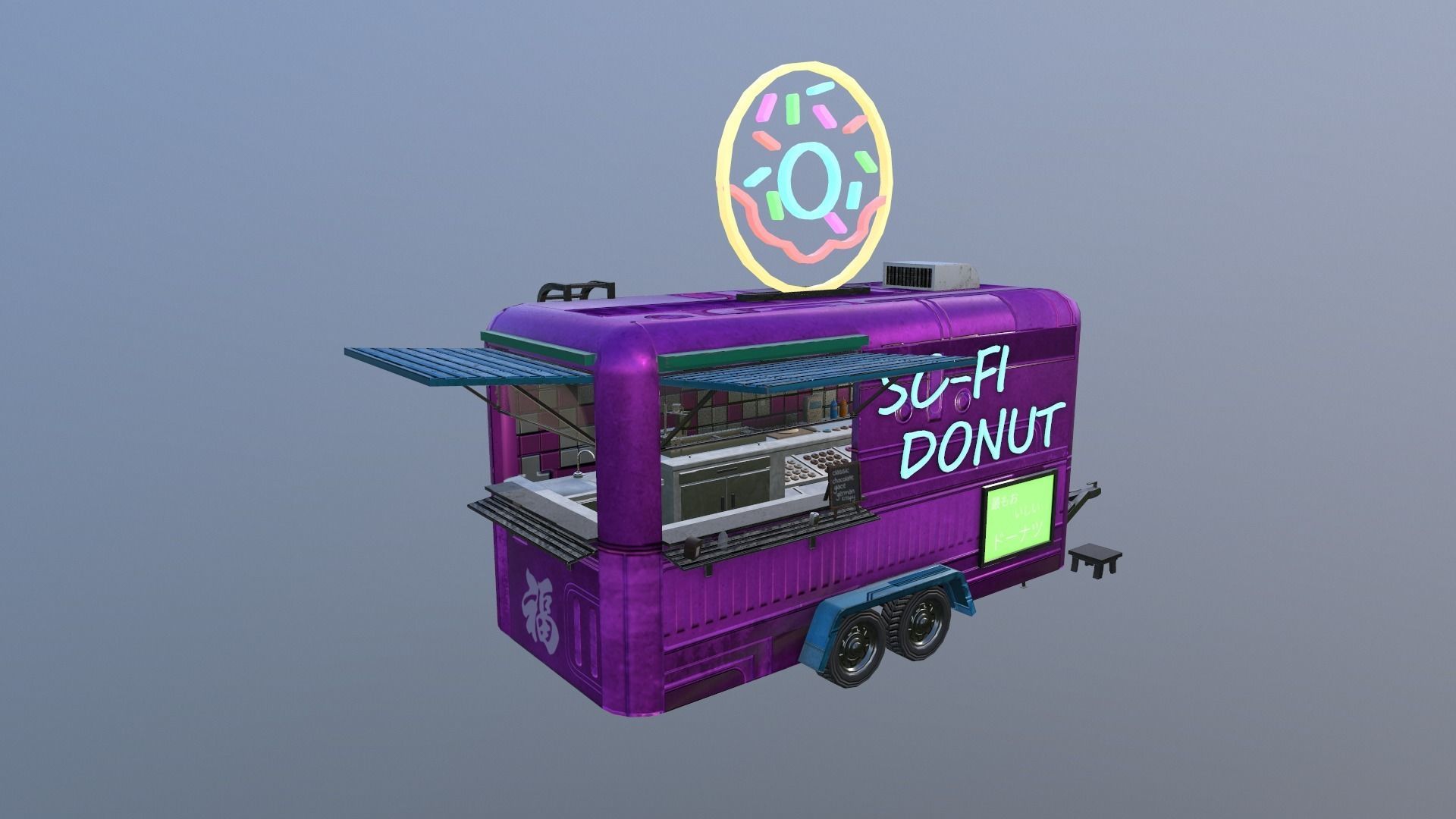 Cyberpunk City - Donut Caravan Low-poly 3D model_27