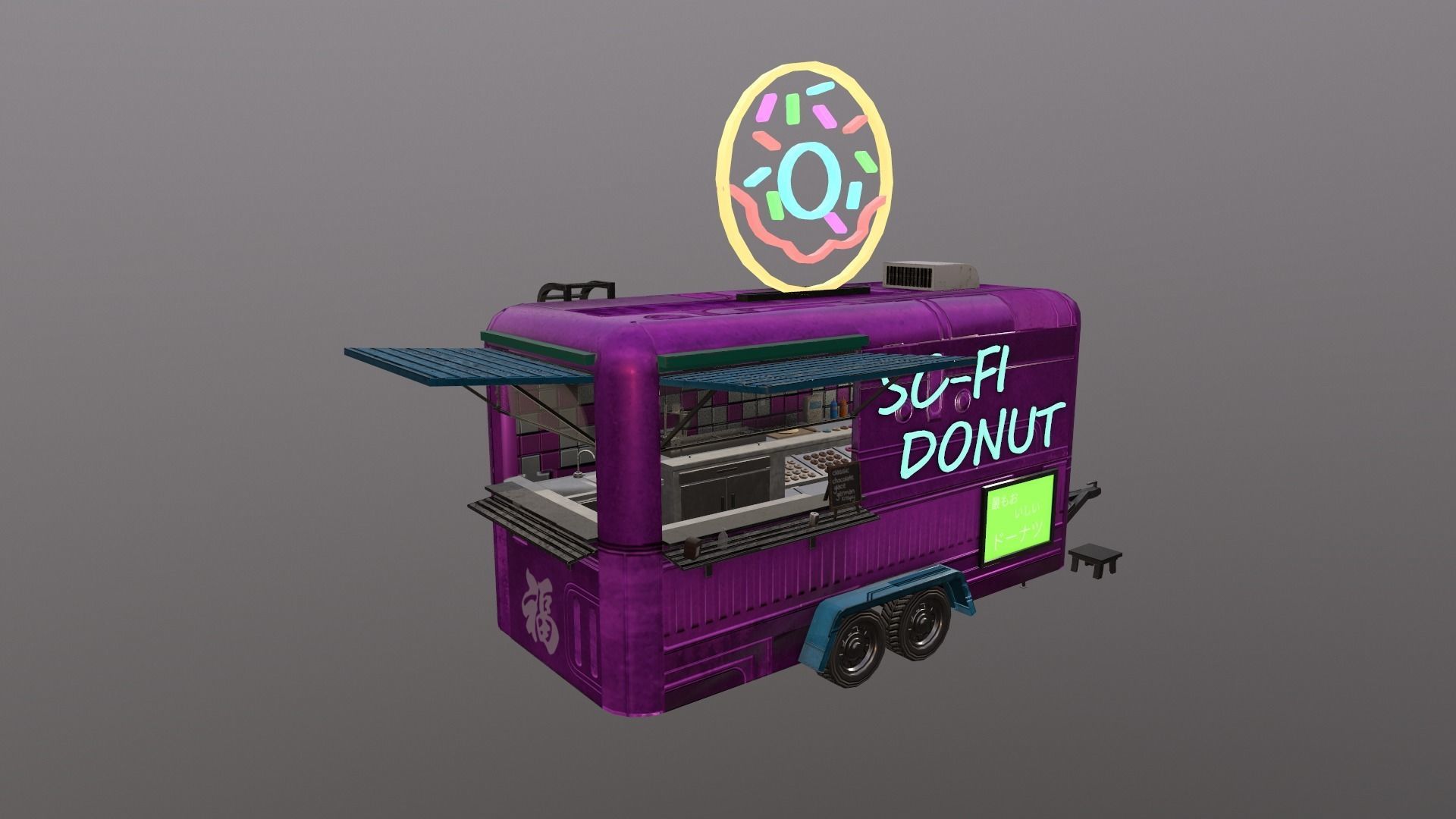  Cyberpunk City - Donut Caravan Low-poly 3D model_26