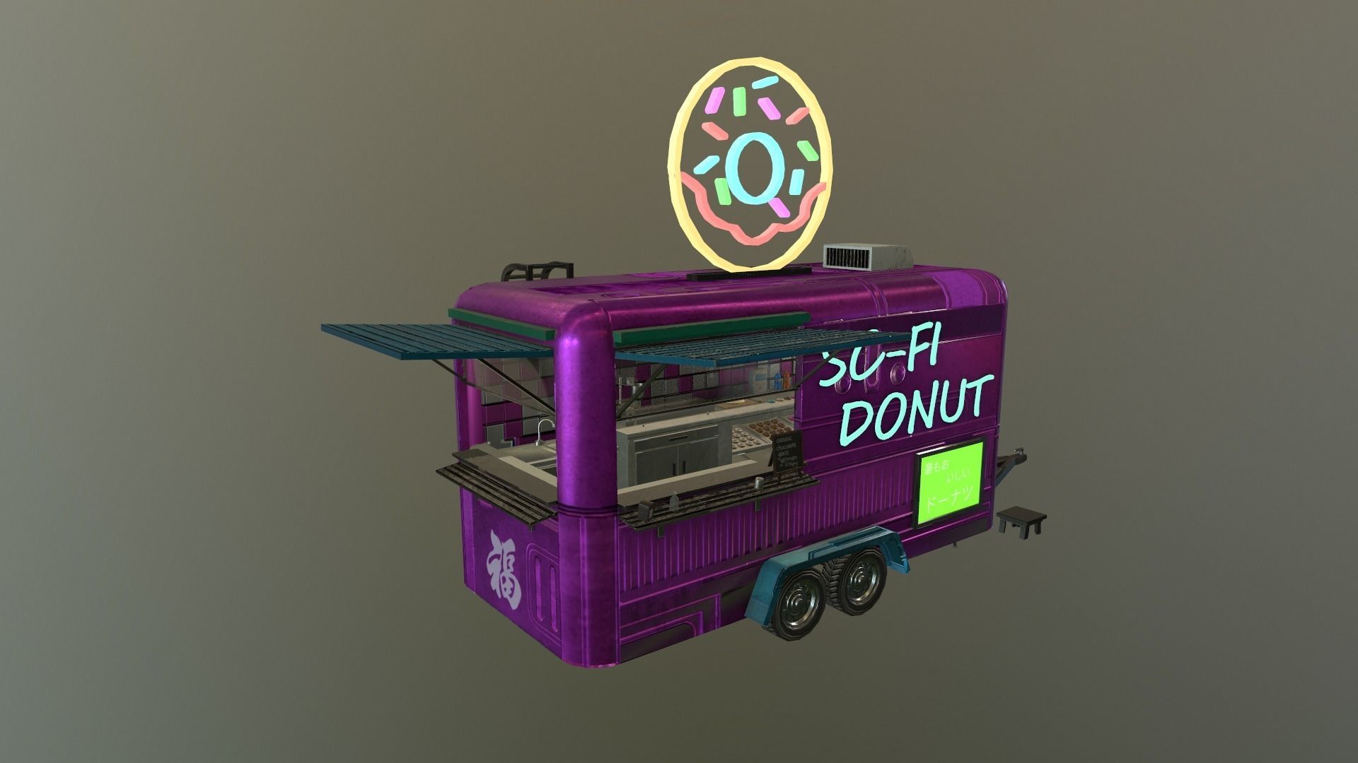  Cyberpunk City - Donut Caravan Low-poly 3D model_22