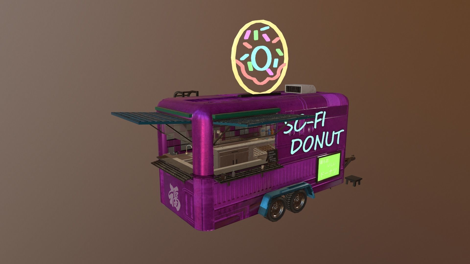  Cyberpunk City - Donut Caravan Low-poly 3D model_29