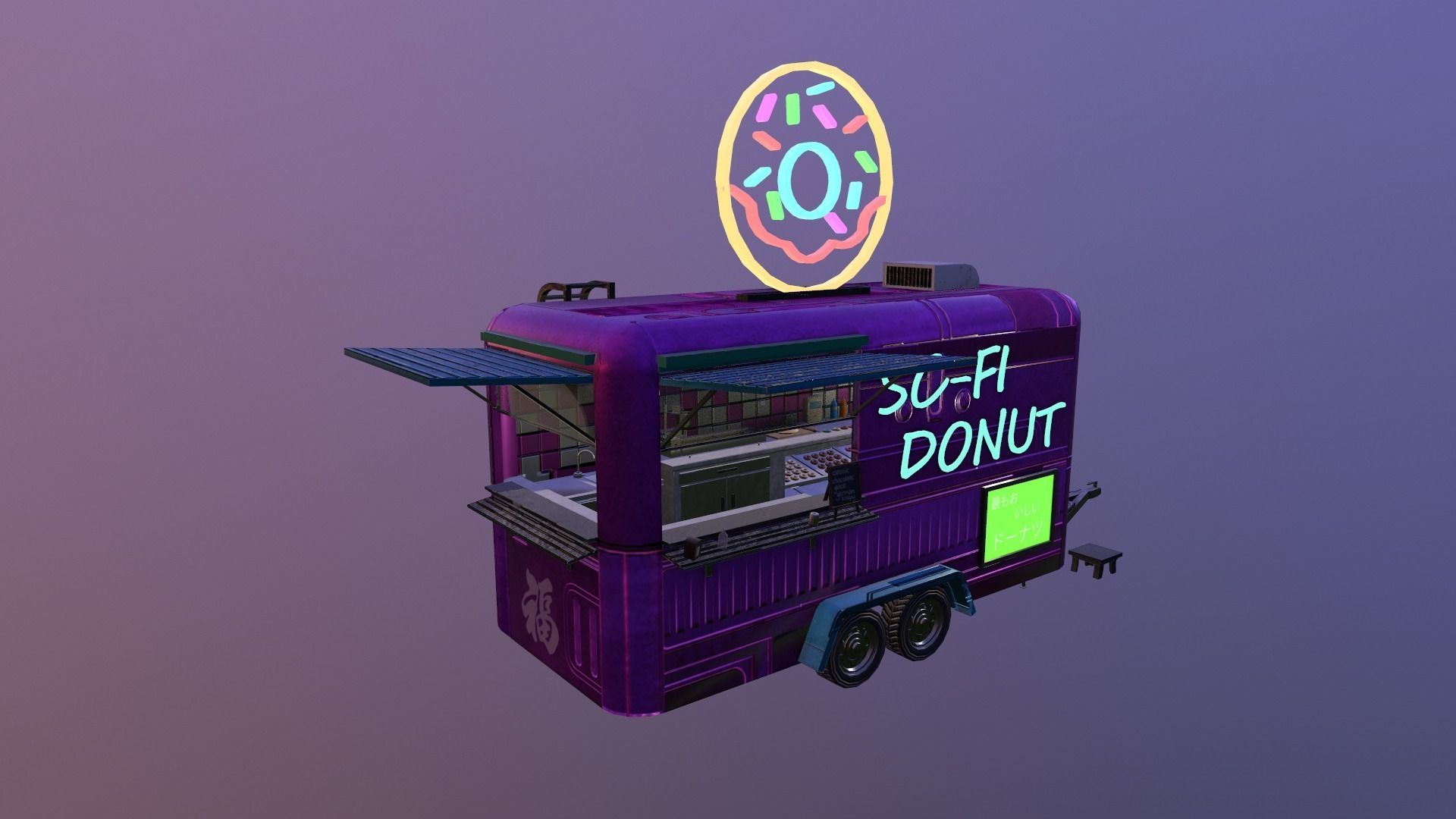  Cyberpunk City - Donut Caravan Low-poly 3D model_28