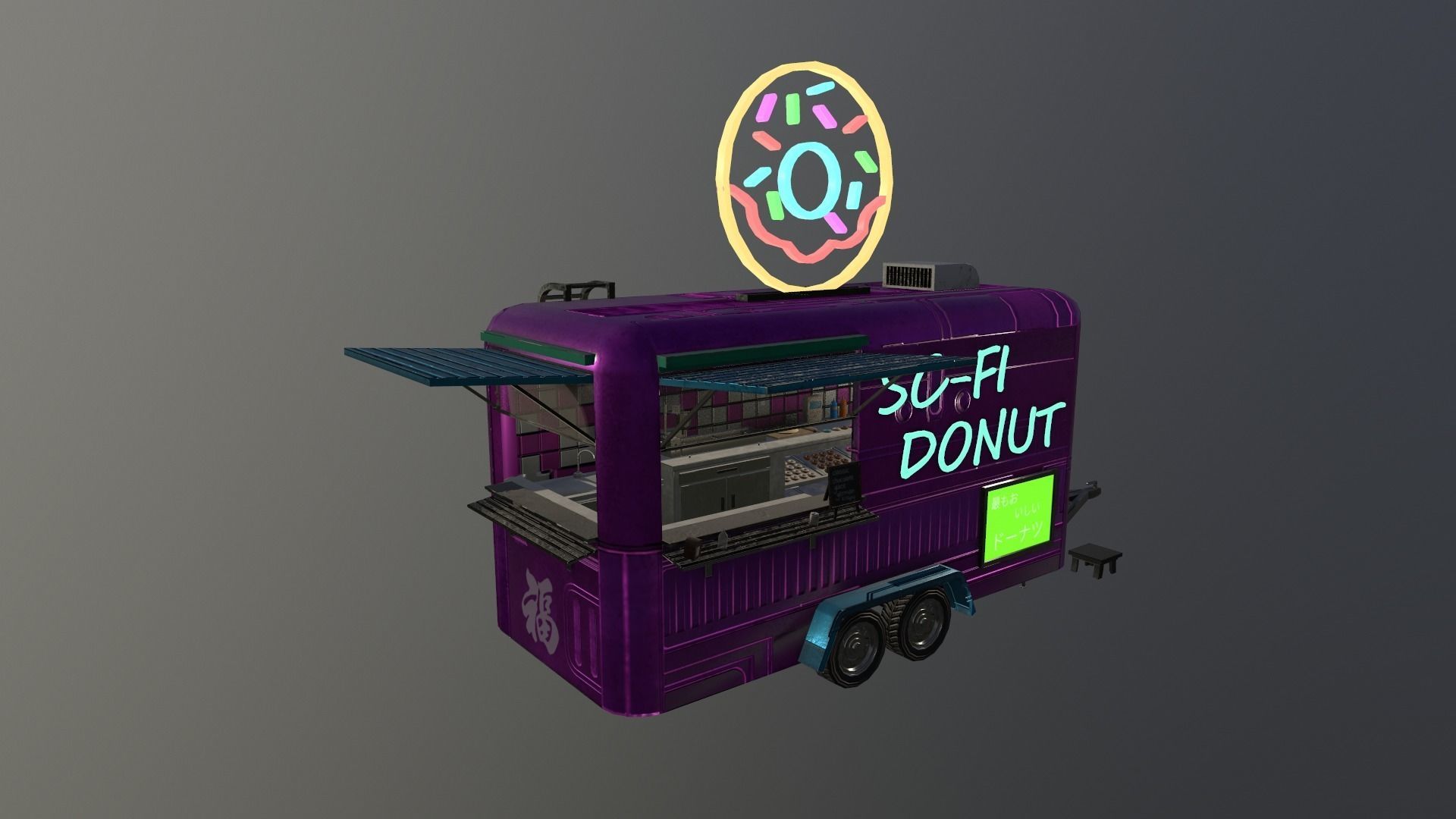  Cyberpunk City - Donut Caravan Low-poly 3D model_19