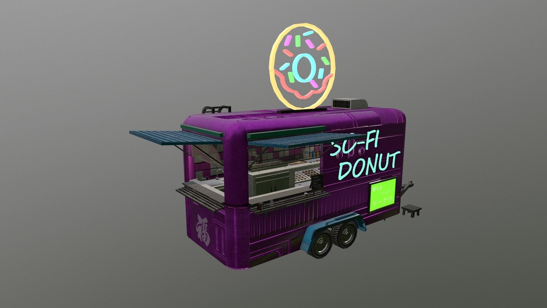  Cyberpunk City - Donut Caravan Low-poly 3D model_31