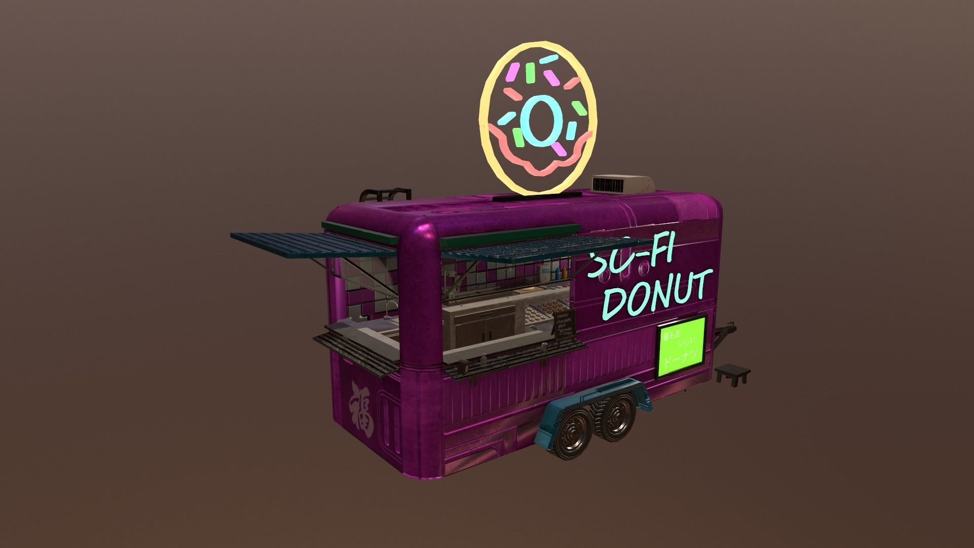  Cyberpunk City - Donut Caravan Low-poly 3D model_23