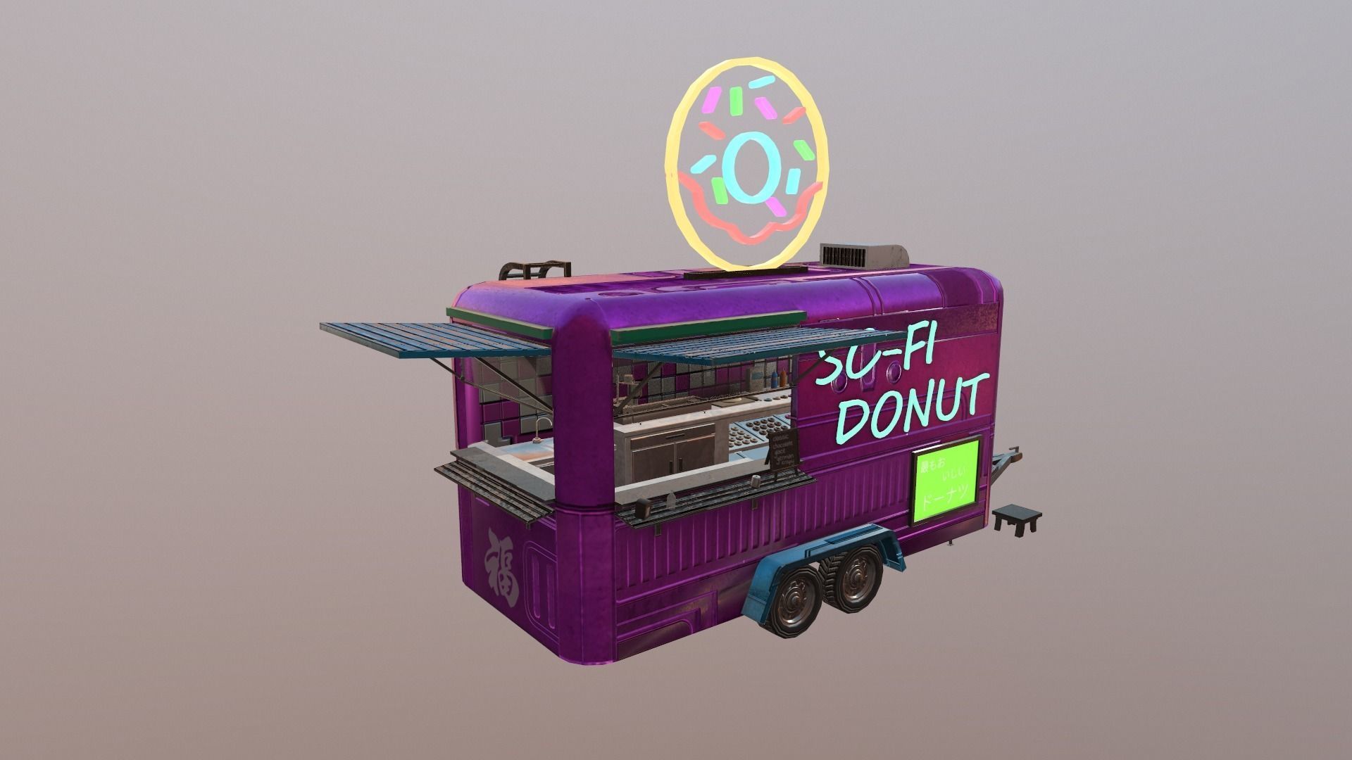  Cyberpunk City - Donut Caravan Low-poly 3D model_16