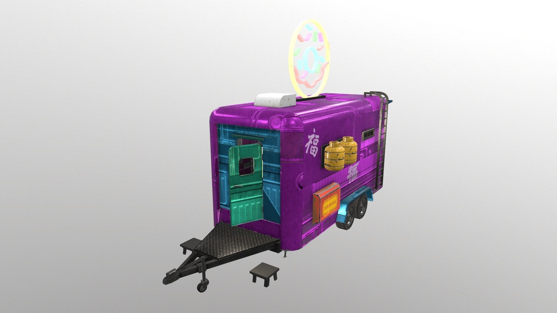  Cyberpunk City - Donut Caravan Low-poly 3D model_4