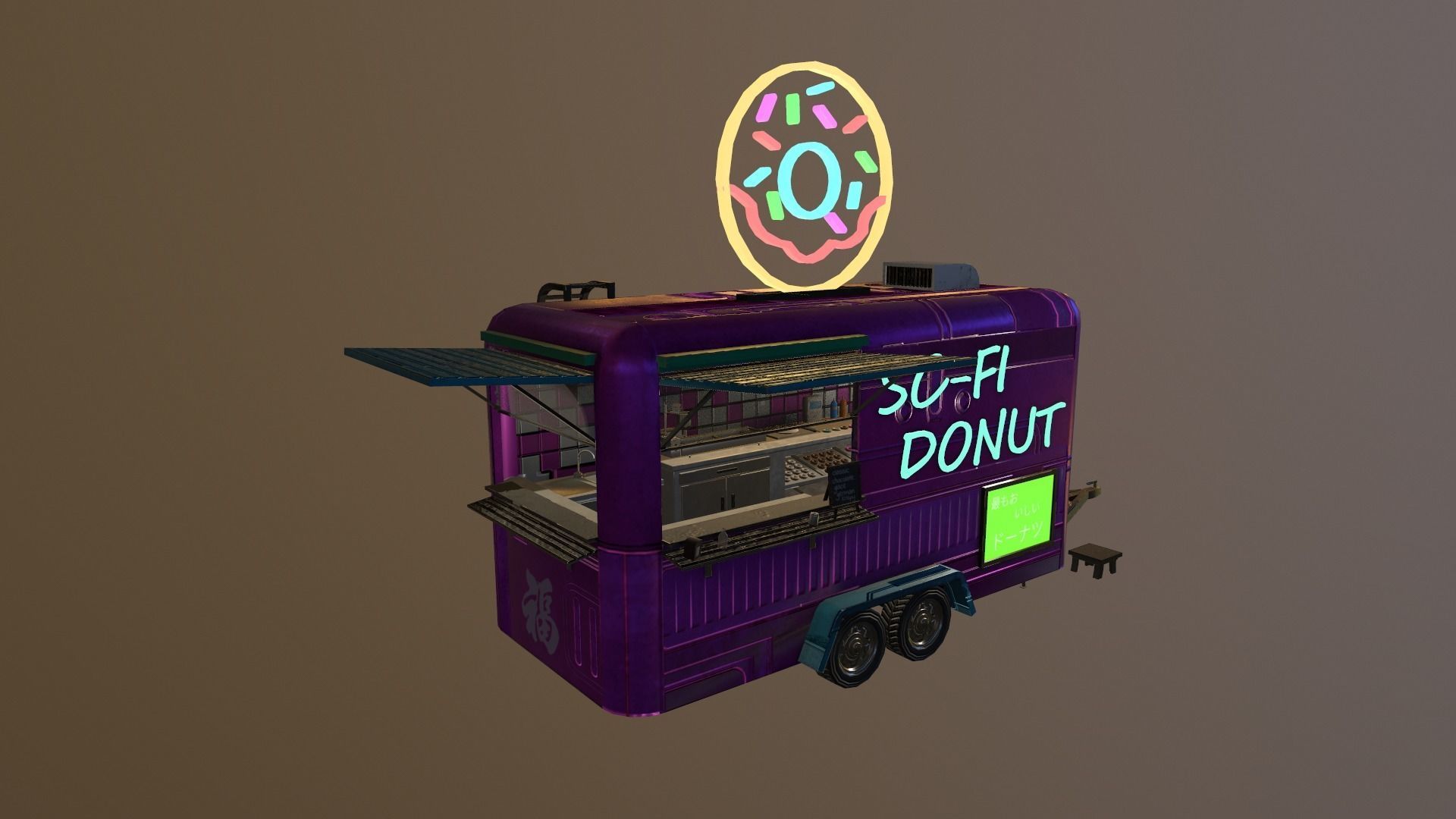  Cyberpunk City - Donut Caravan Low-poly 3D model_20