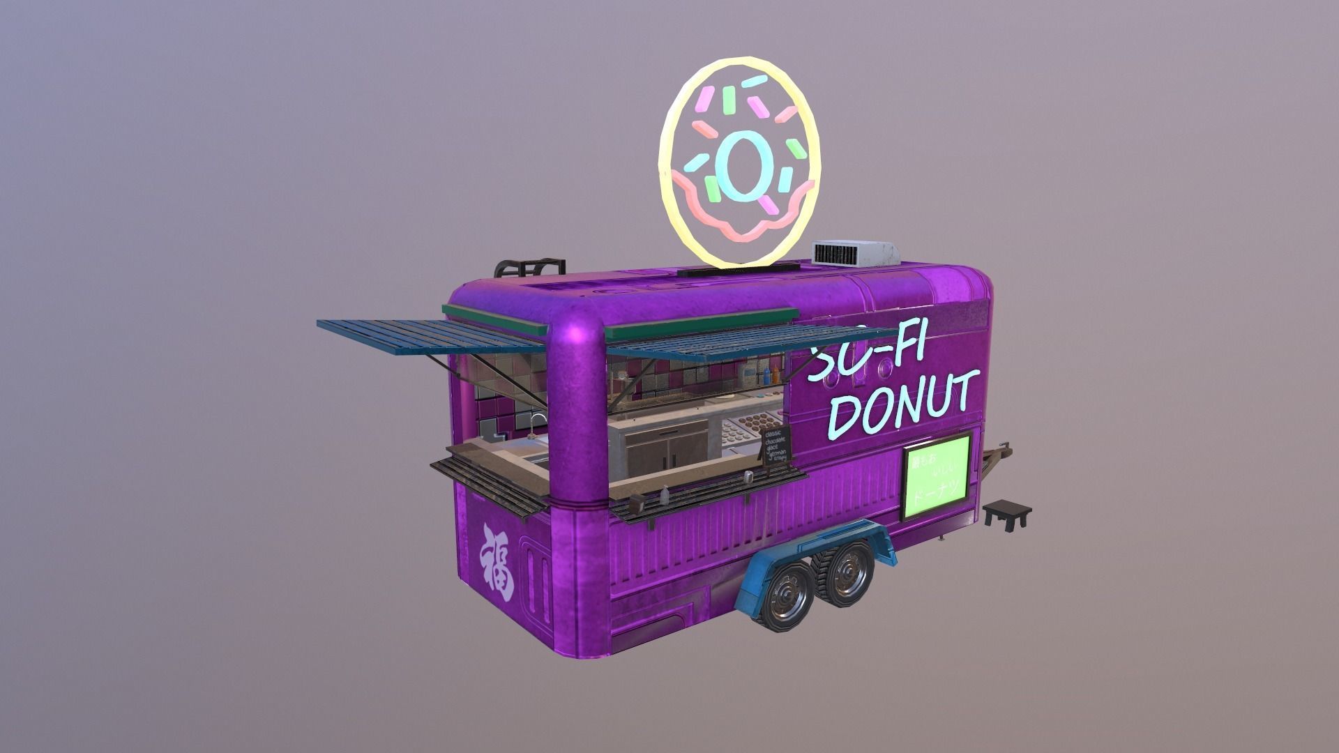  Cyberpunk City - Donut Caravan Low-poly 3D model_17