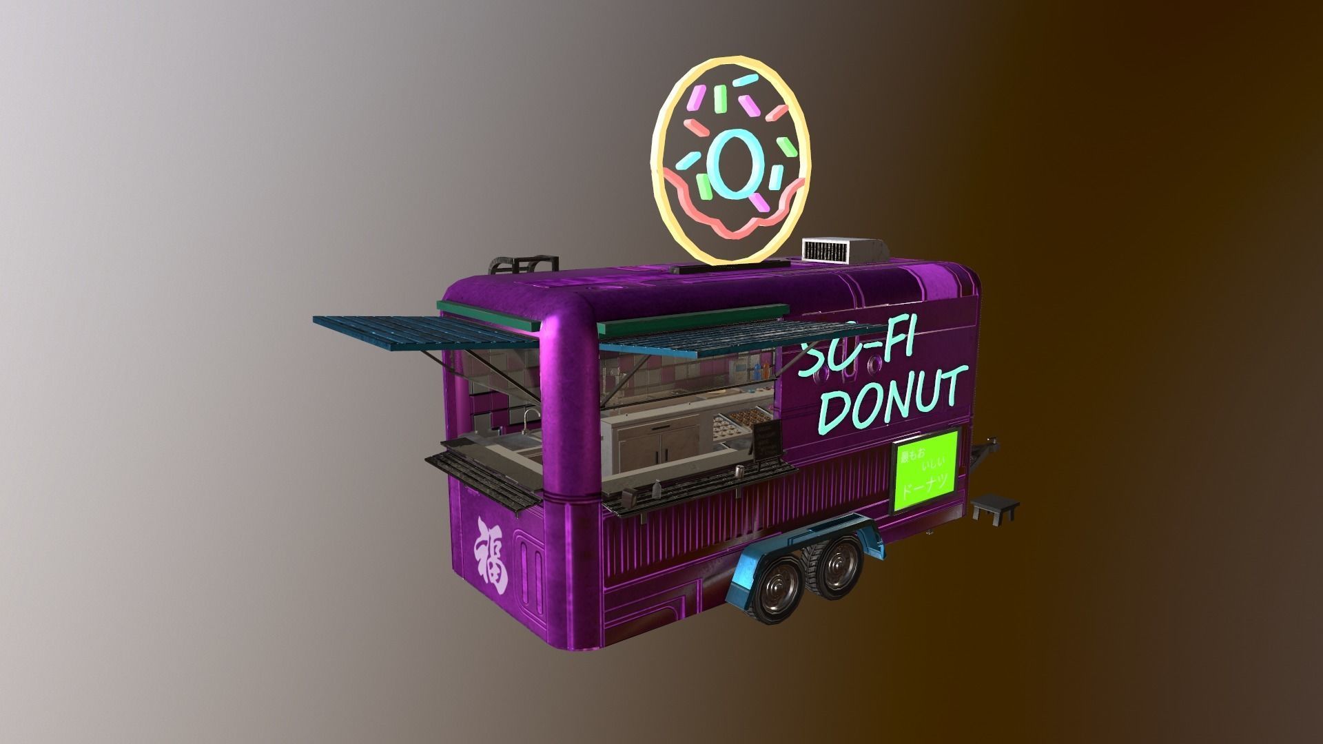  Cyberpunk City - Donut Caravan Low-poly 3D model_18