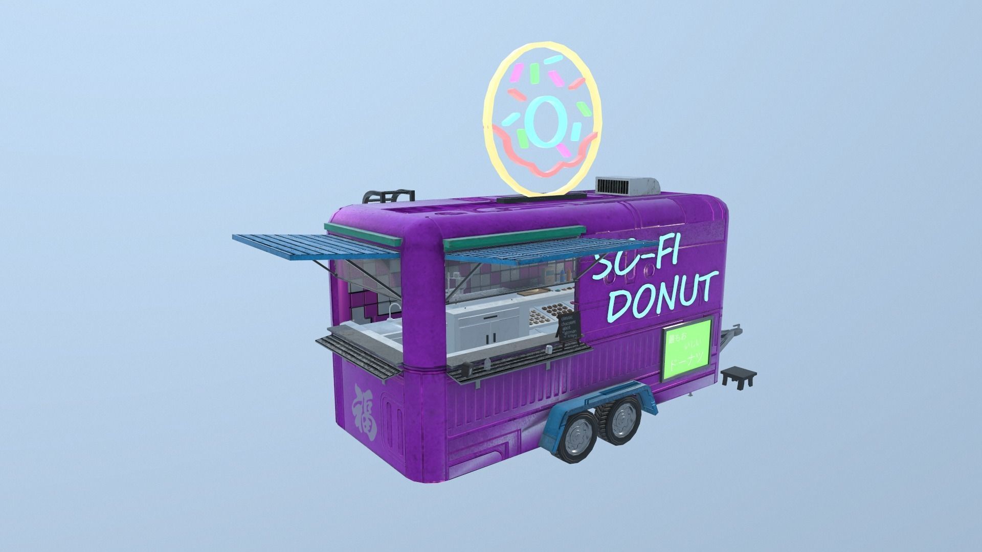  Cyberpunk City - Donut Caravan Low-poly 3D model_15