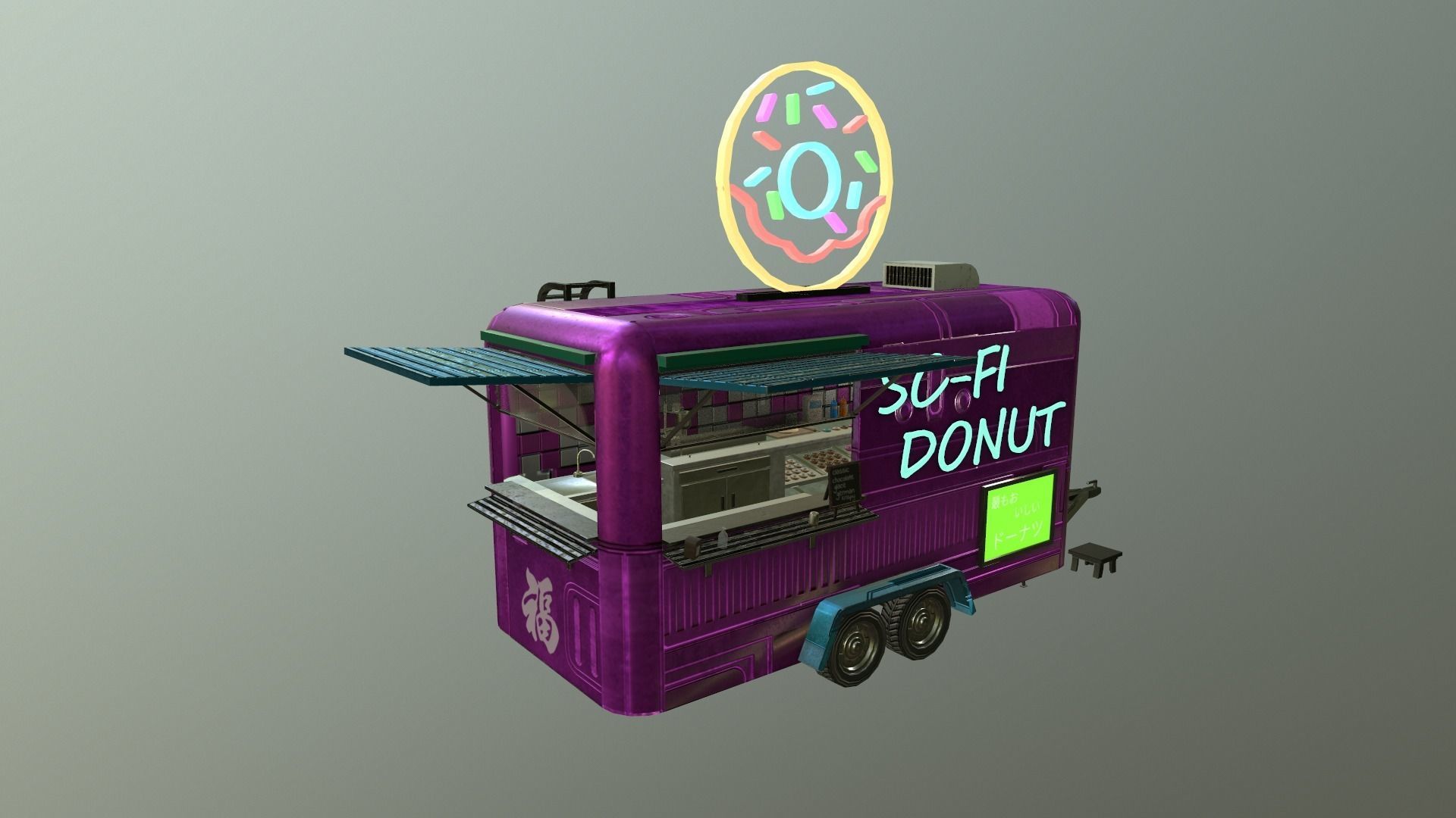  Cyberpunk City - Donut Caravan Low-poly 3D model_21