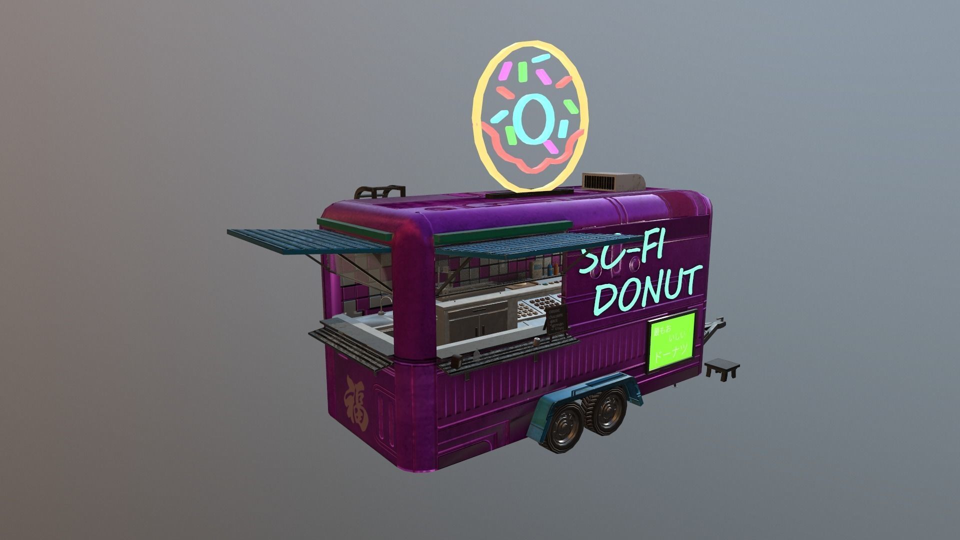  Cyberpunk City - Donut Caravan Low-poly 3D model_32