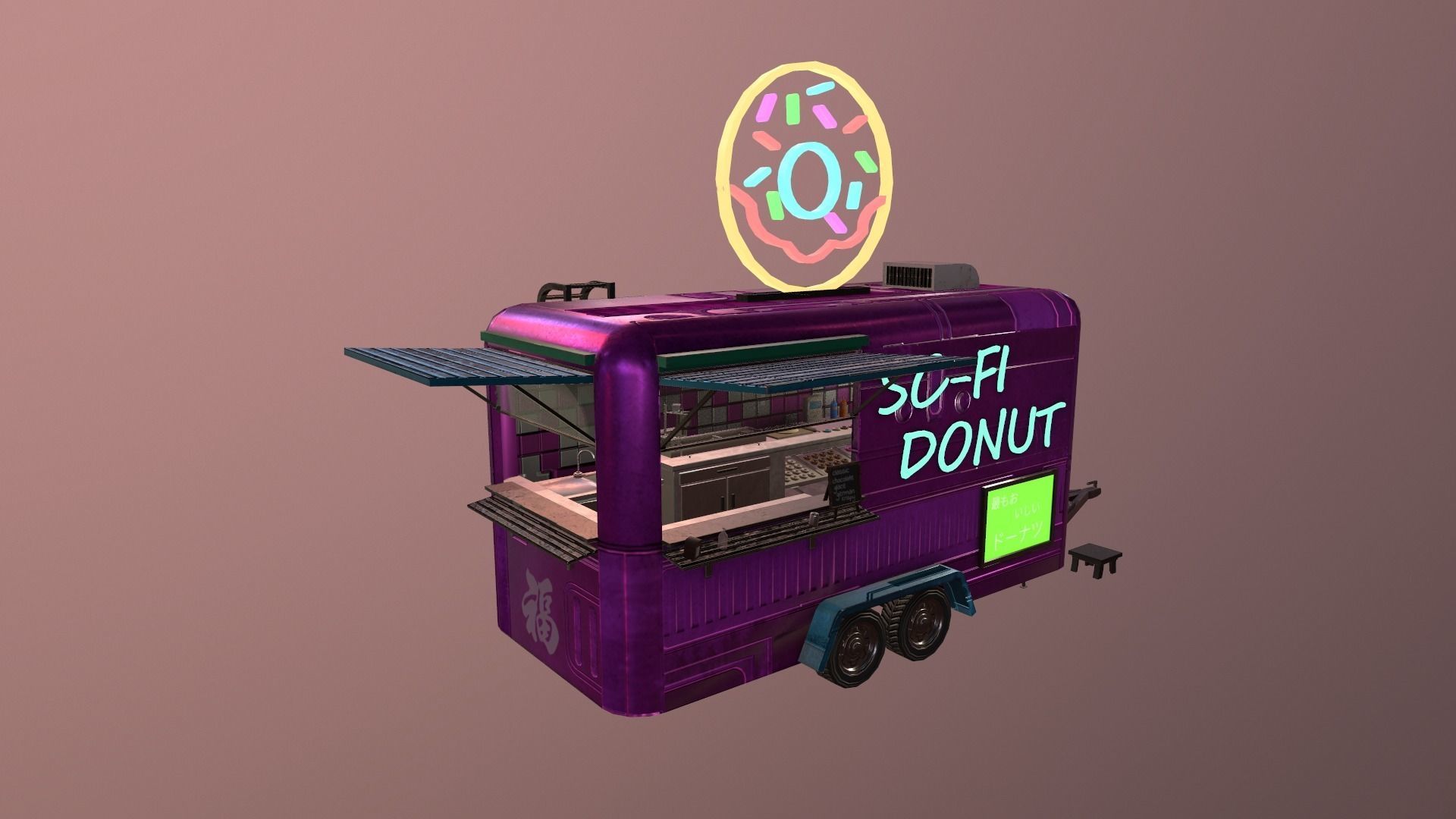  Cyberpunk City - Donut Caravan Low-poly 3D model_35