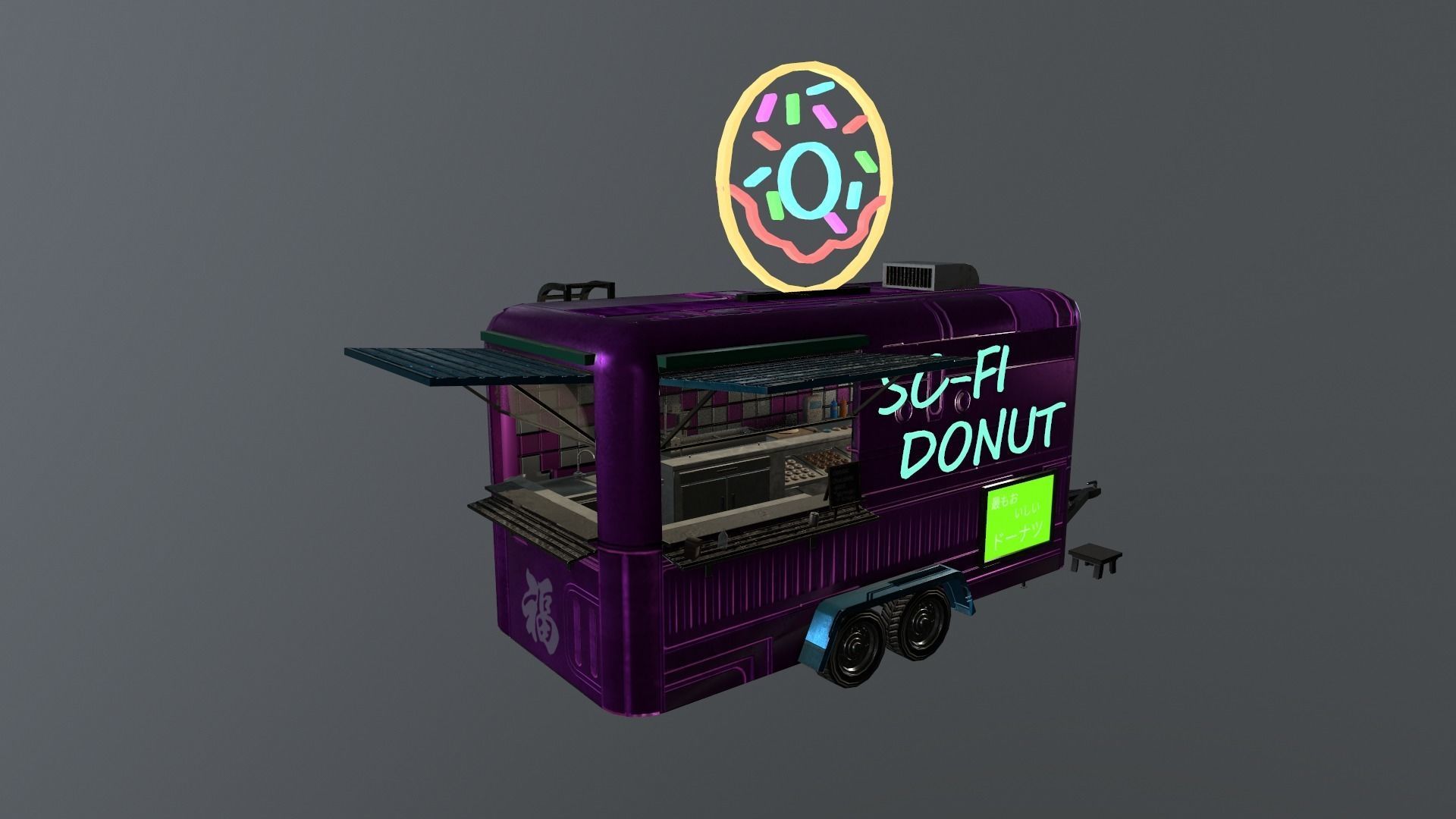  Cyberpunk City - Donut Caravan Low-poly 3D model_33