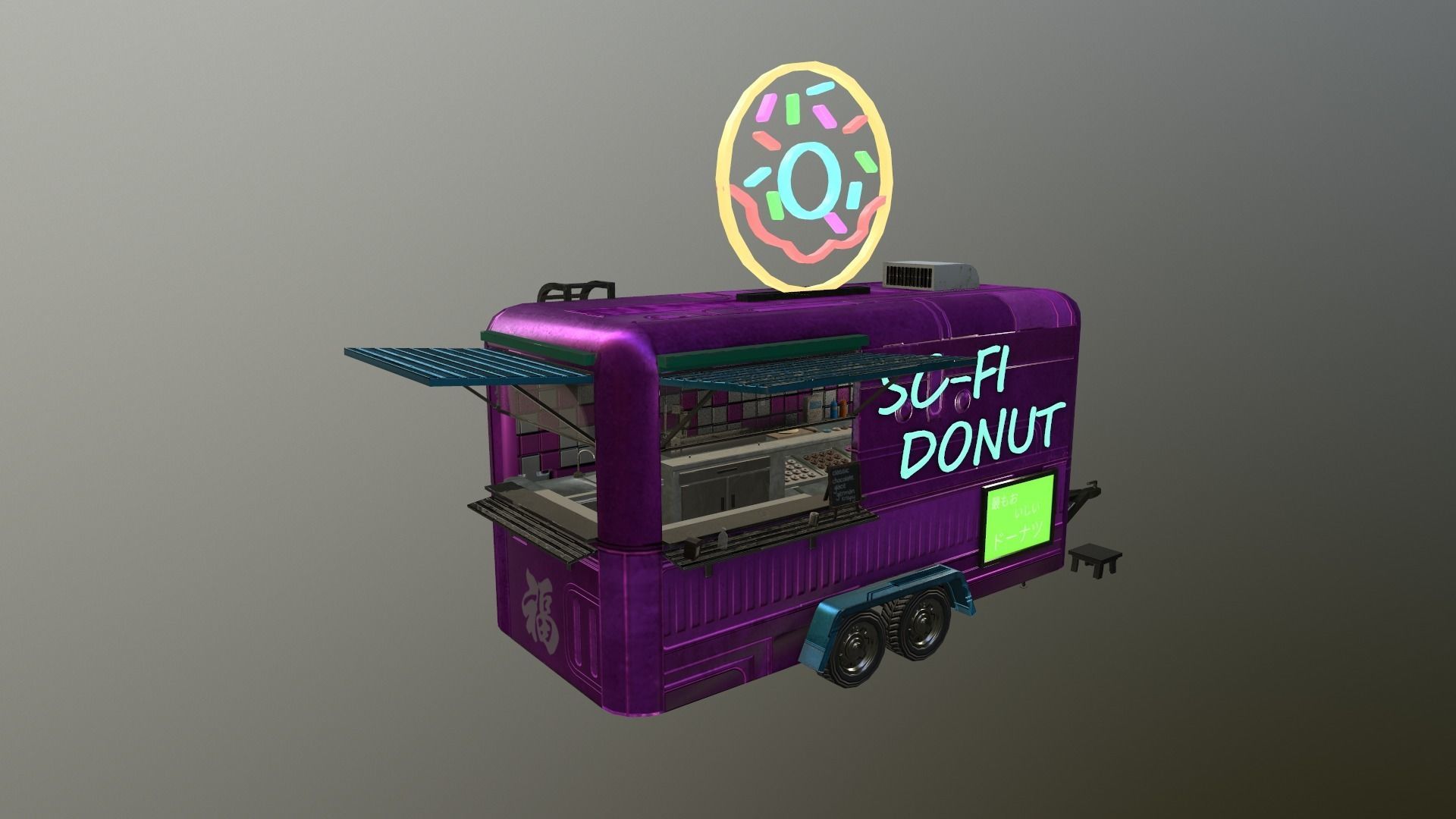  Cyberpunk City - Donut Caravan Low-poly 3D model_24