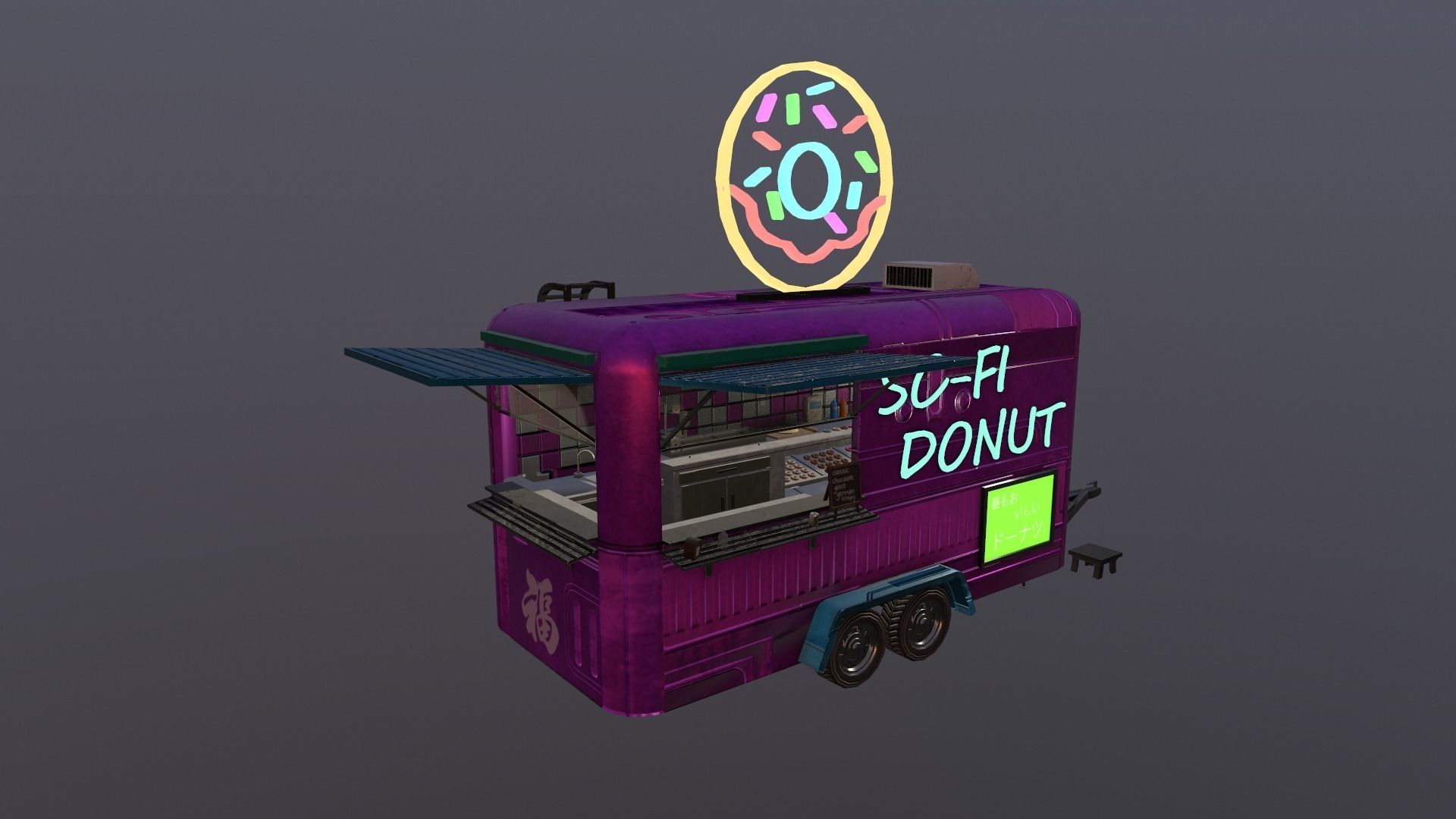  Cyberpunk City - Donut Caravan Low-poly 3D model_25