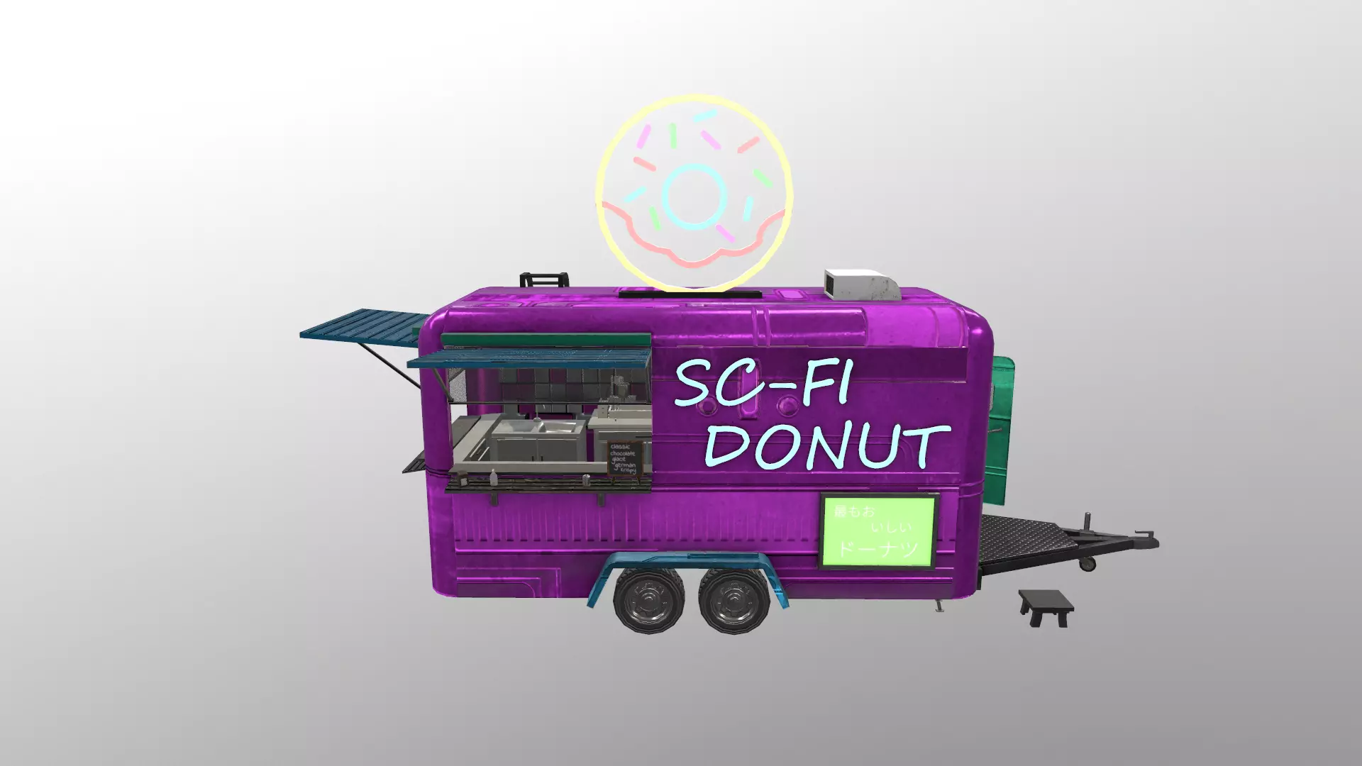  Cyberpunk City - Donut Caravan Low-poly 3D model_0