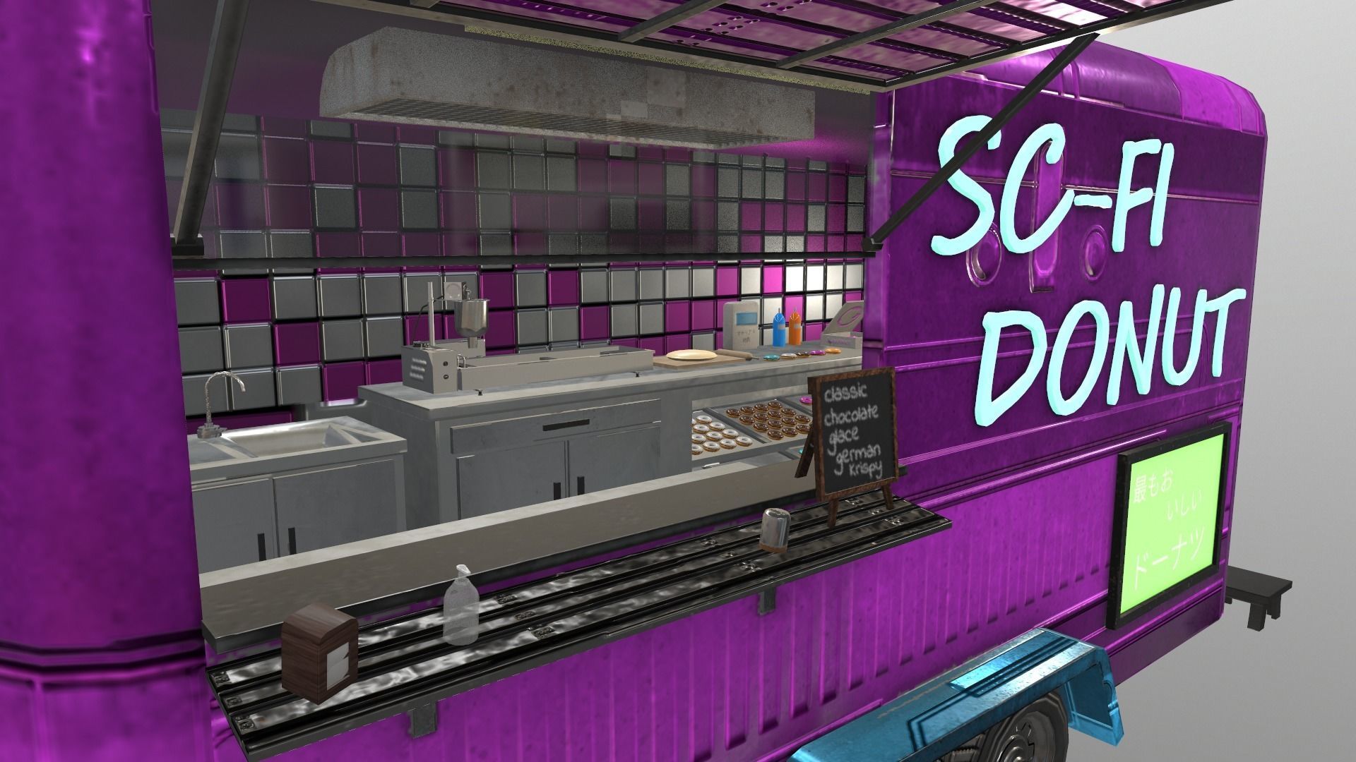  Cyberpunk City - Donut Caravan Low-poly 3D model_5