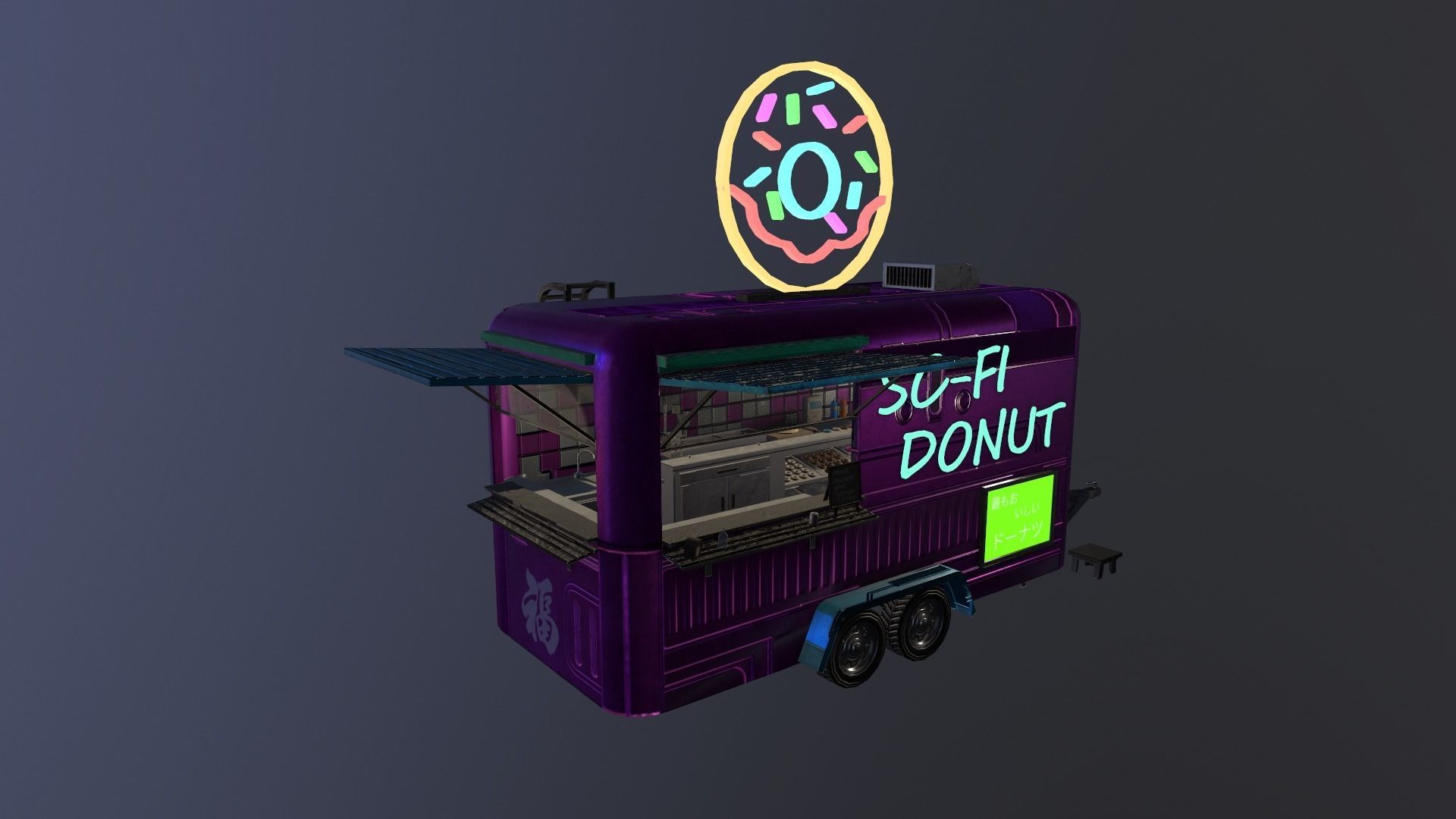  Cyberpunk City - Donut Caravan Low-poly 3D model_13