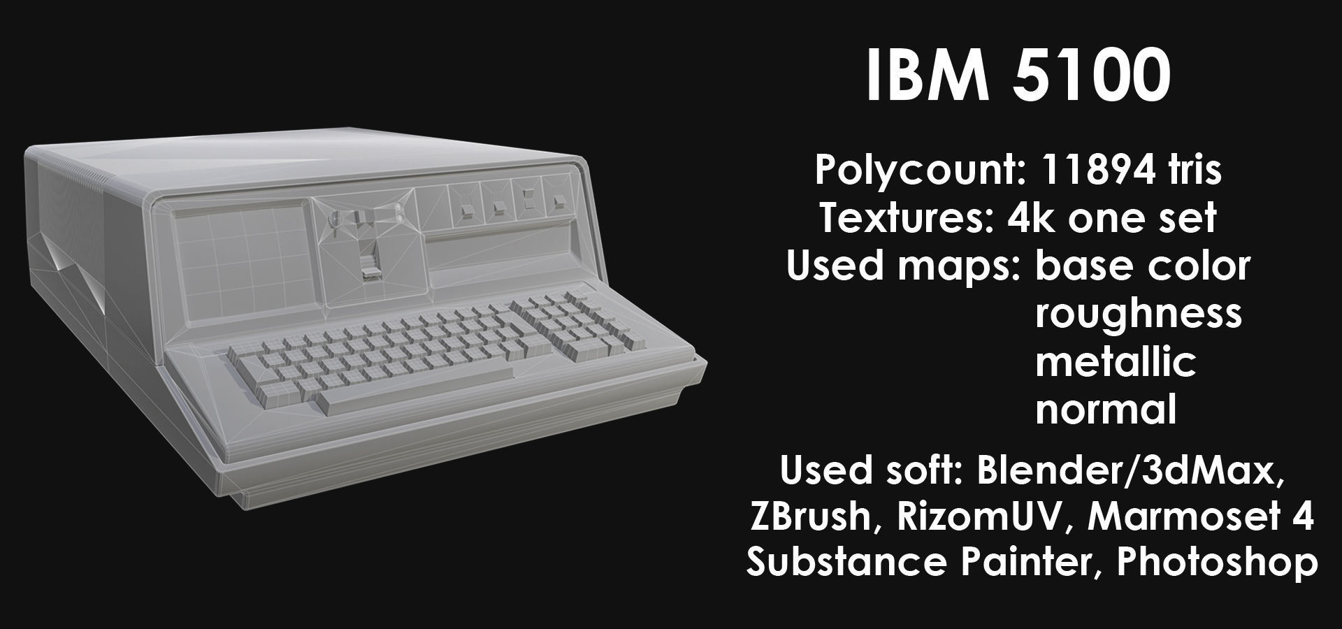 Old desktop computer IBM 5100 Low-poly 3D model_3