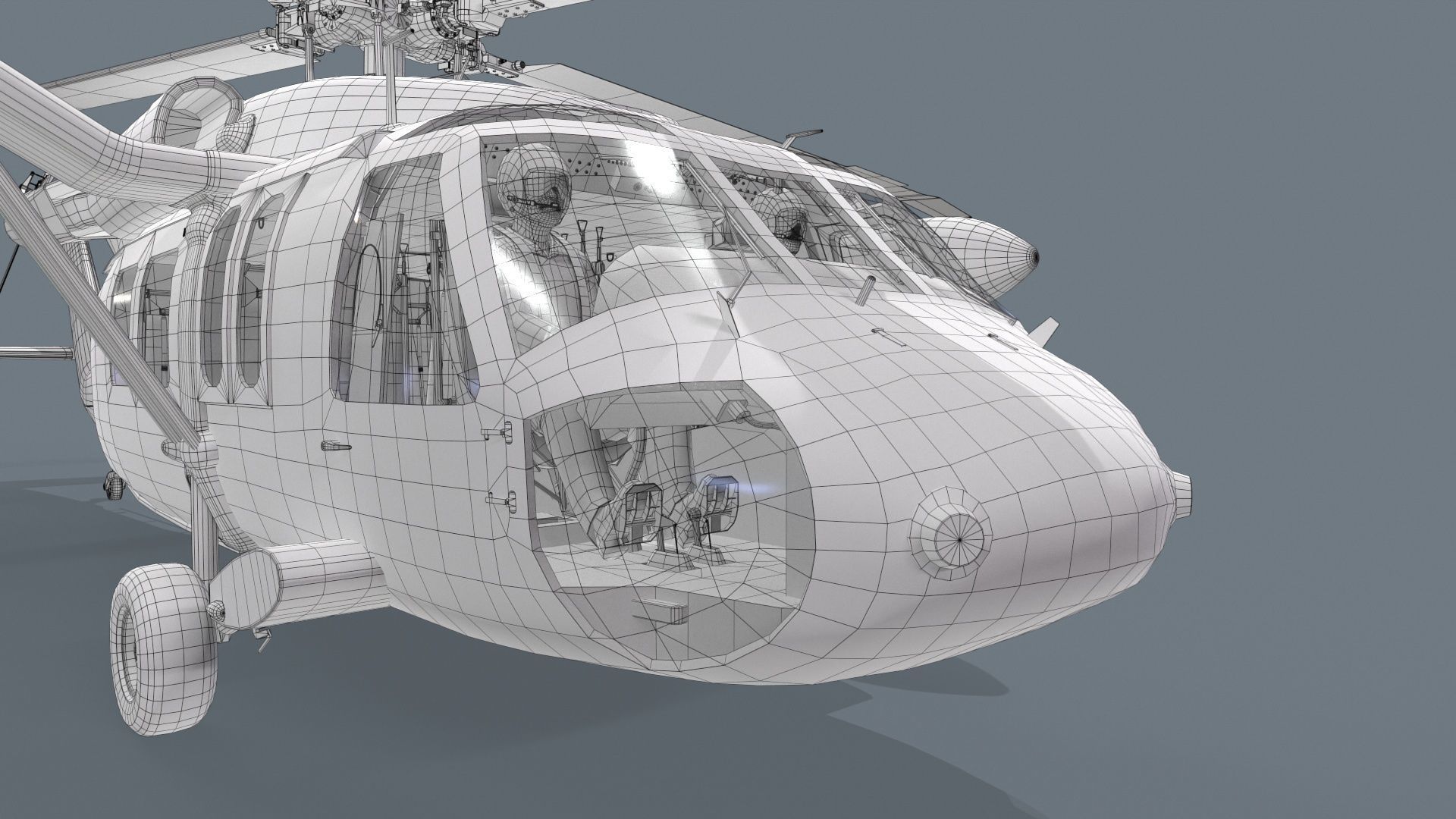UH-60 Black Hawk Grey Basic Animation Low-poly 3D model_27
