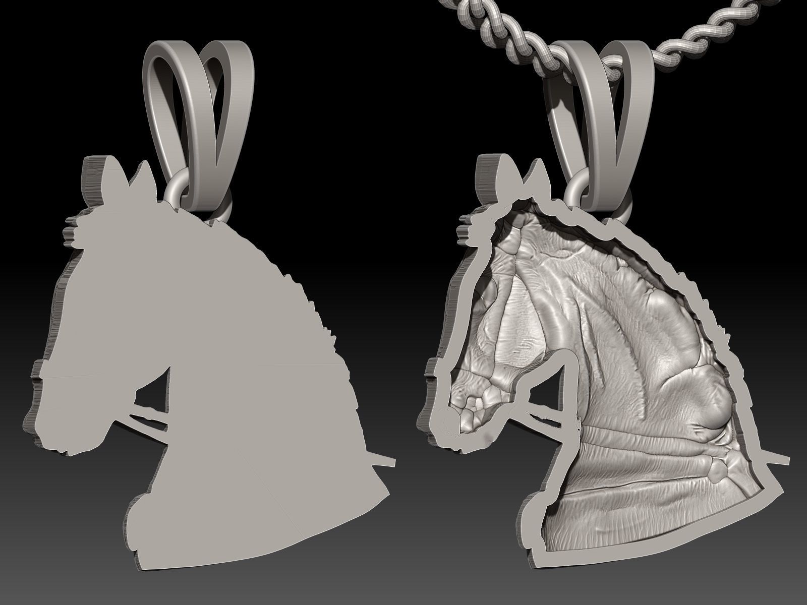 Horse Pendant Sculpture jewelry Gold necklace 3D print model_3