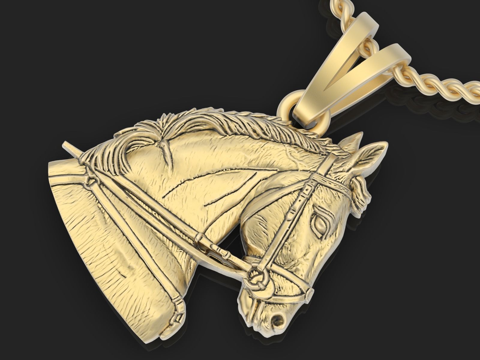 Horse Pendant Sculpture jewelry Gold necklace 3D print model_4