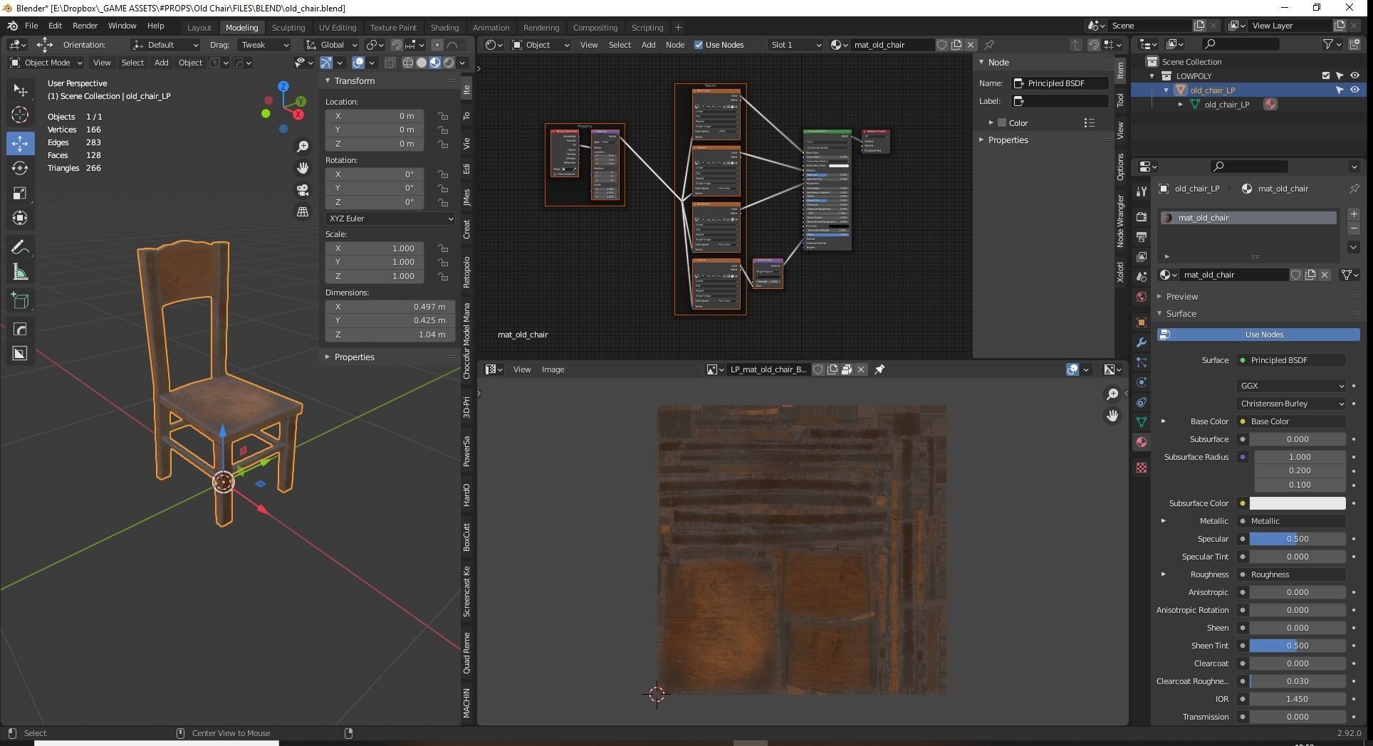 Old Chair Game Ready Low-poly 3D model_5