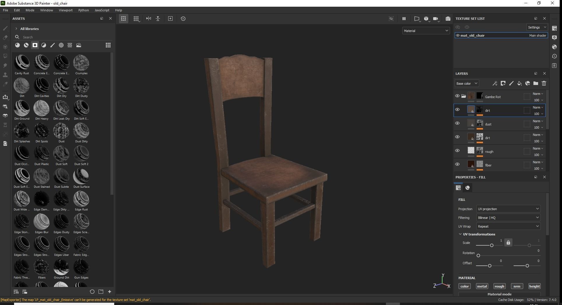 Old Chair Game Ready Low-poly 3D model_4