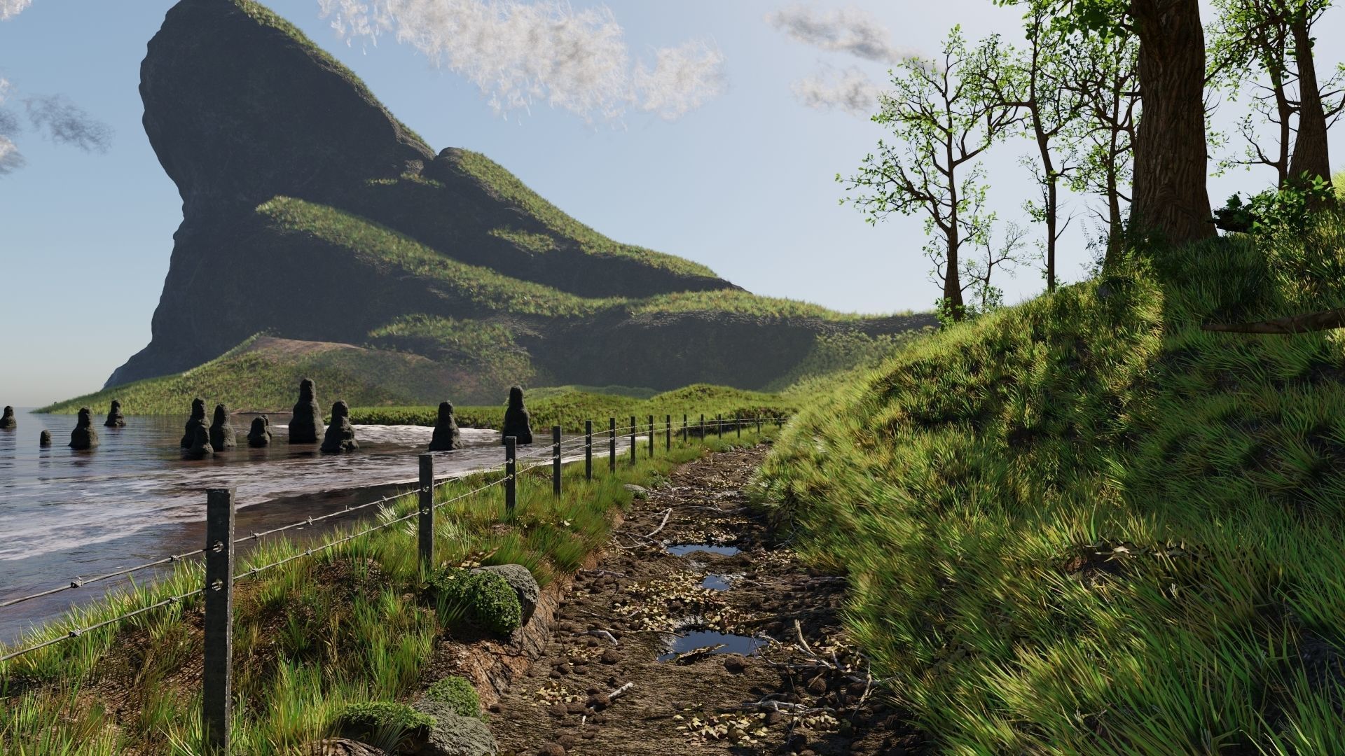 Path Near Ocean Scene 3D model_8