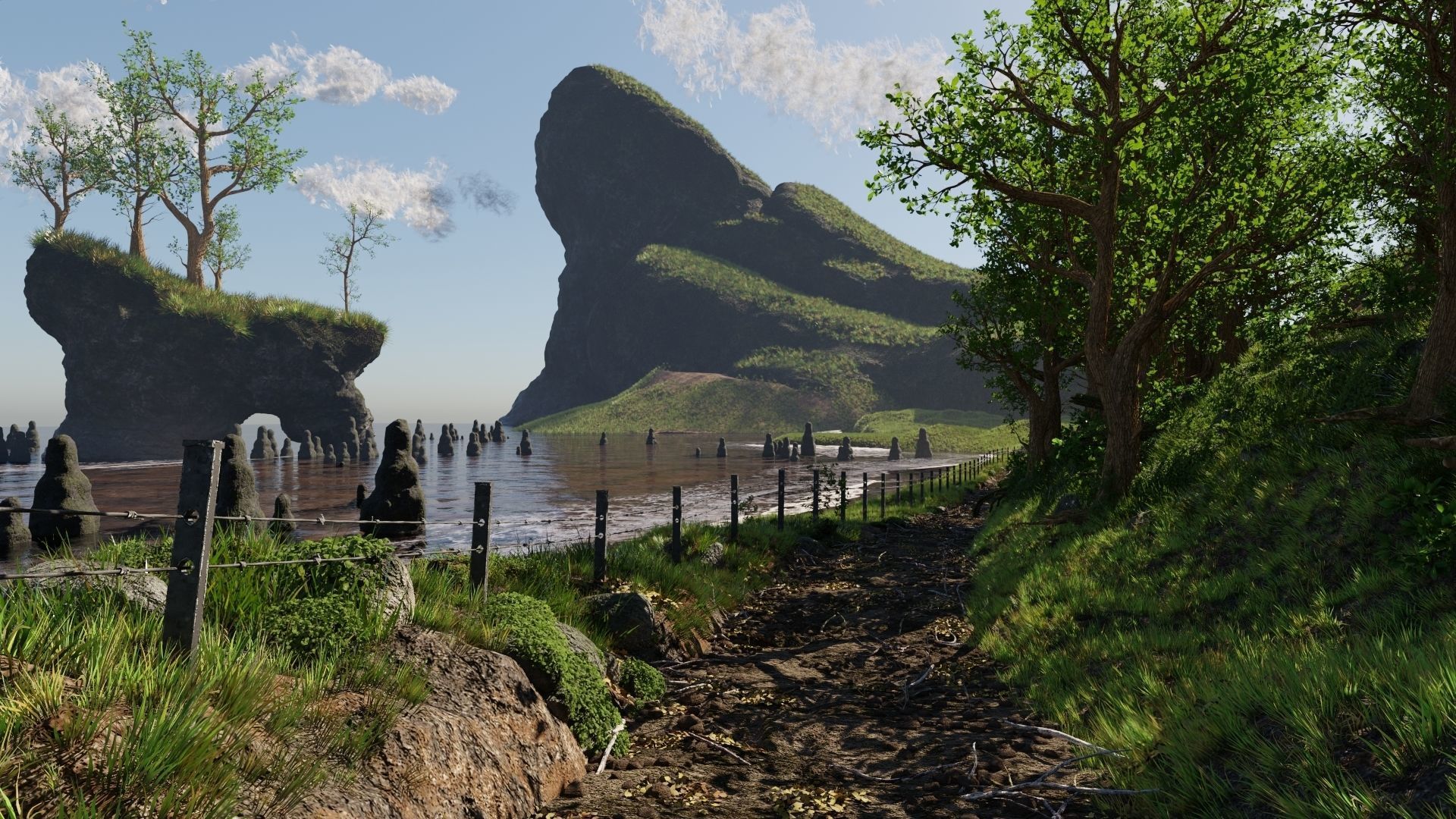 Path Near Ocean Scene 3D model_7