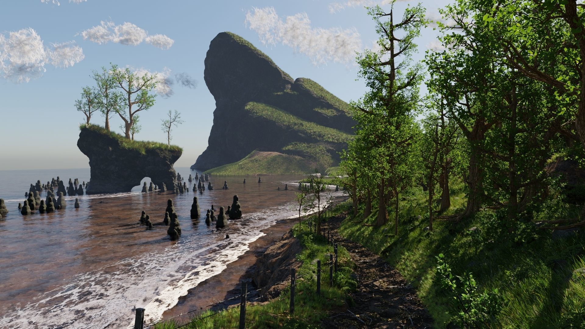 Path Near Ocean Scene 3D model_5