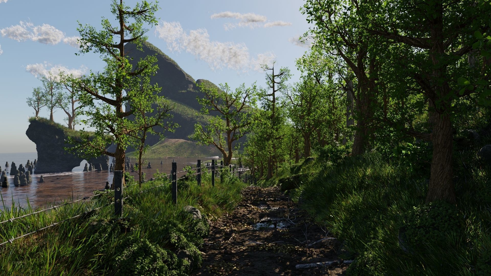 Path Near Ocean Scene 3D model_2