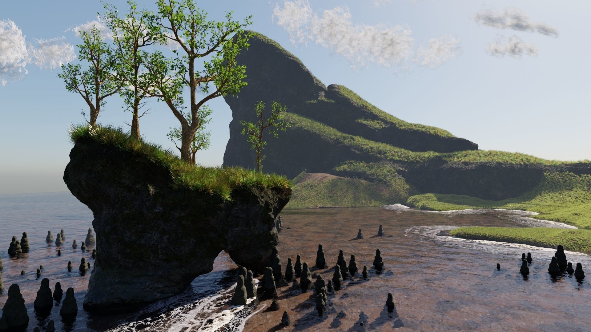 Path Near Ocean Scene 3D model_3