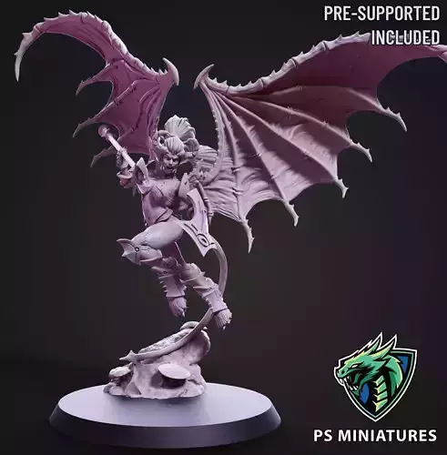 Drow Demonic Harpy Pose 1 - Includes Pinup Variant 3D print model