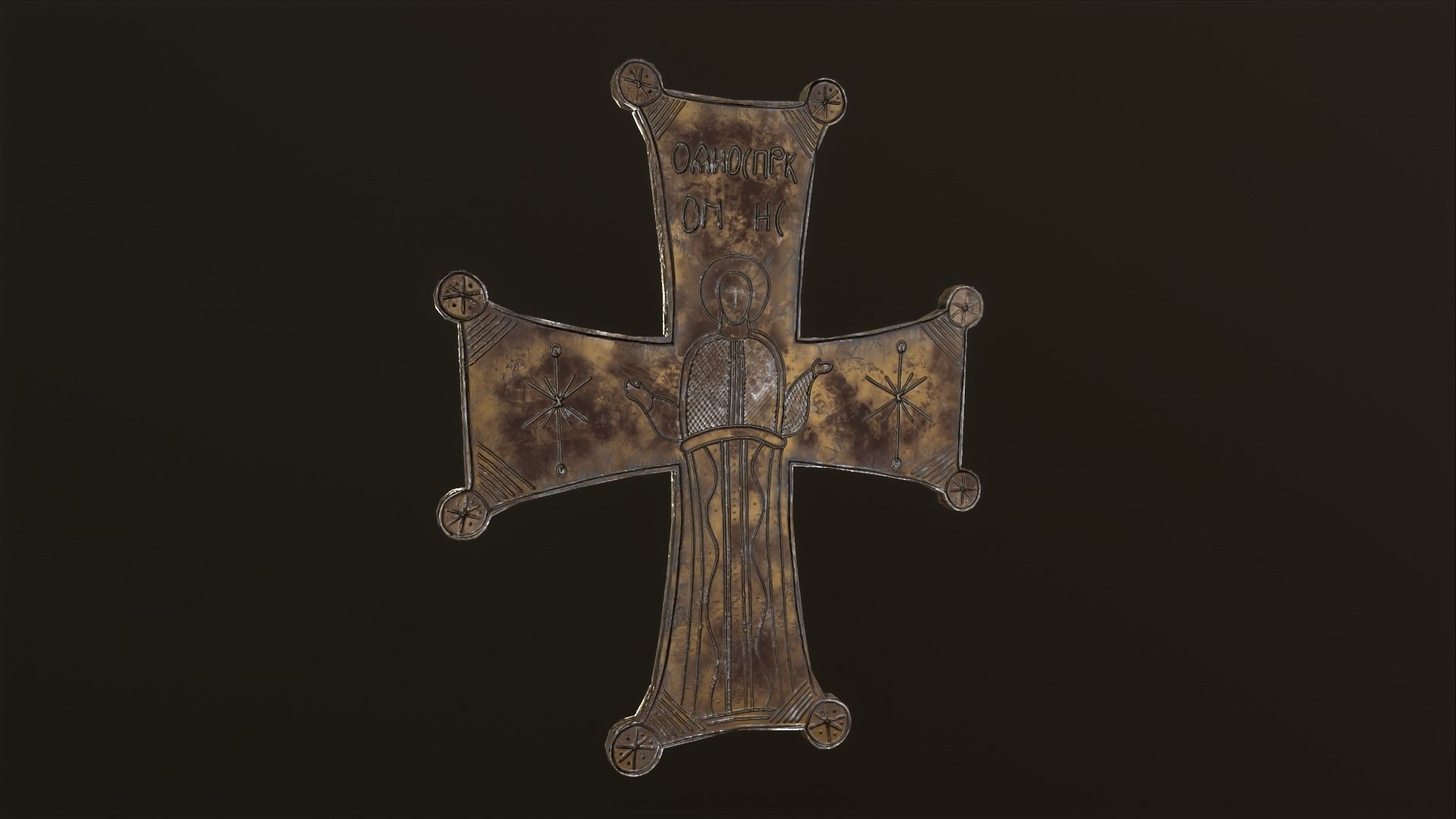 Byzantic cross Low-poly 3D model_2
