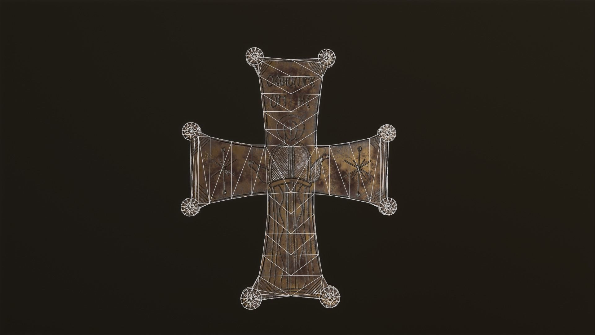 Byzantic cross Low-poly 3D model_3