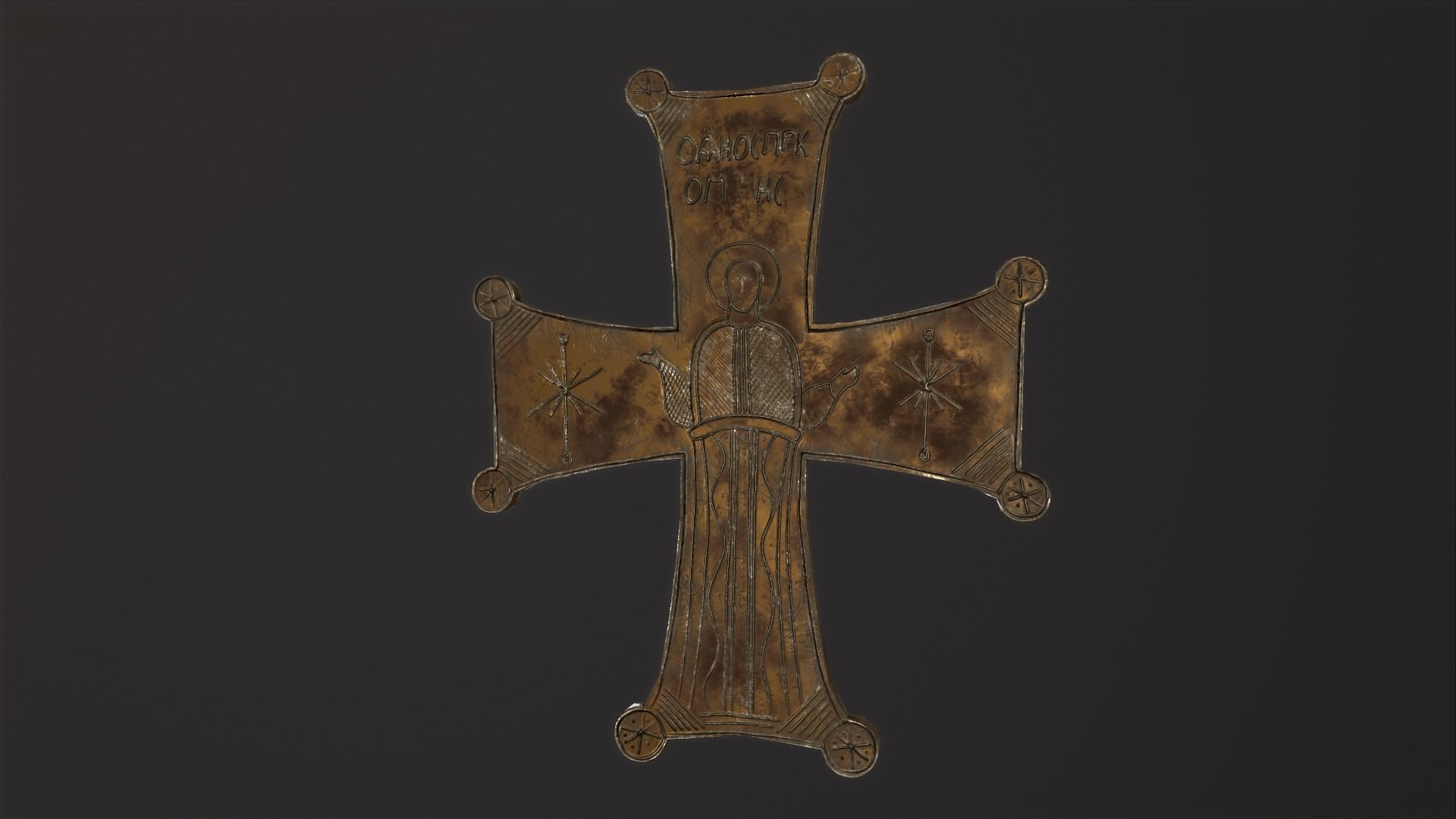 Byzantic cross Low-poly 3D model_7
