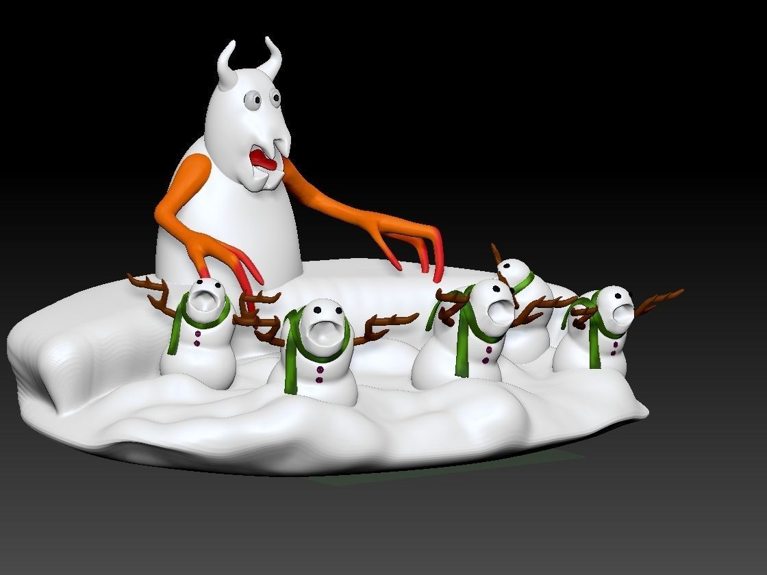 snowman group of snowmen in snow 3D print model_2