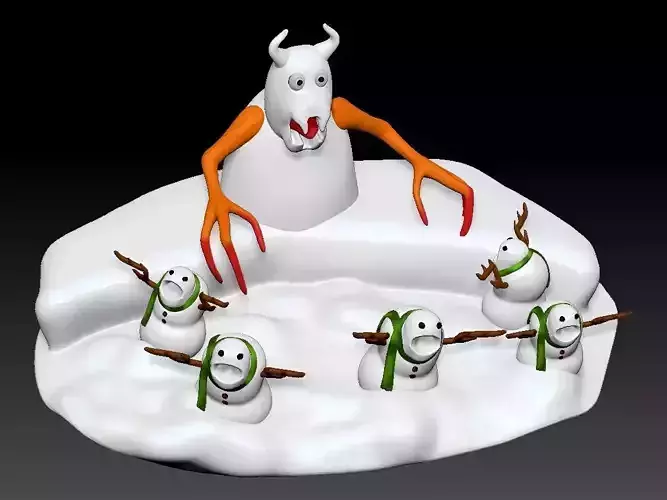 snowman group of snowmen in snow 3D print model