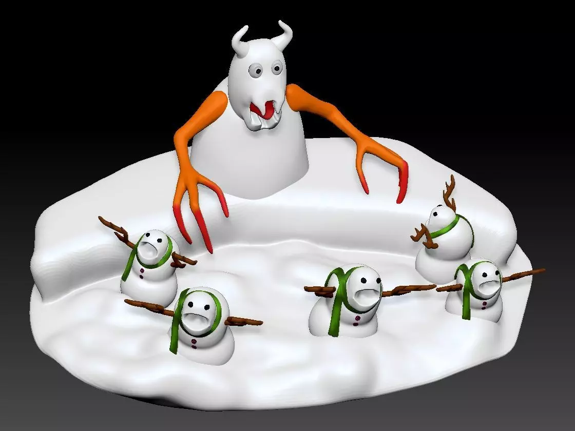 snowman group of snowmen in snow 3D print model_0